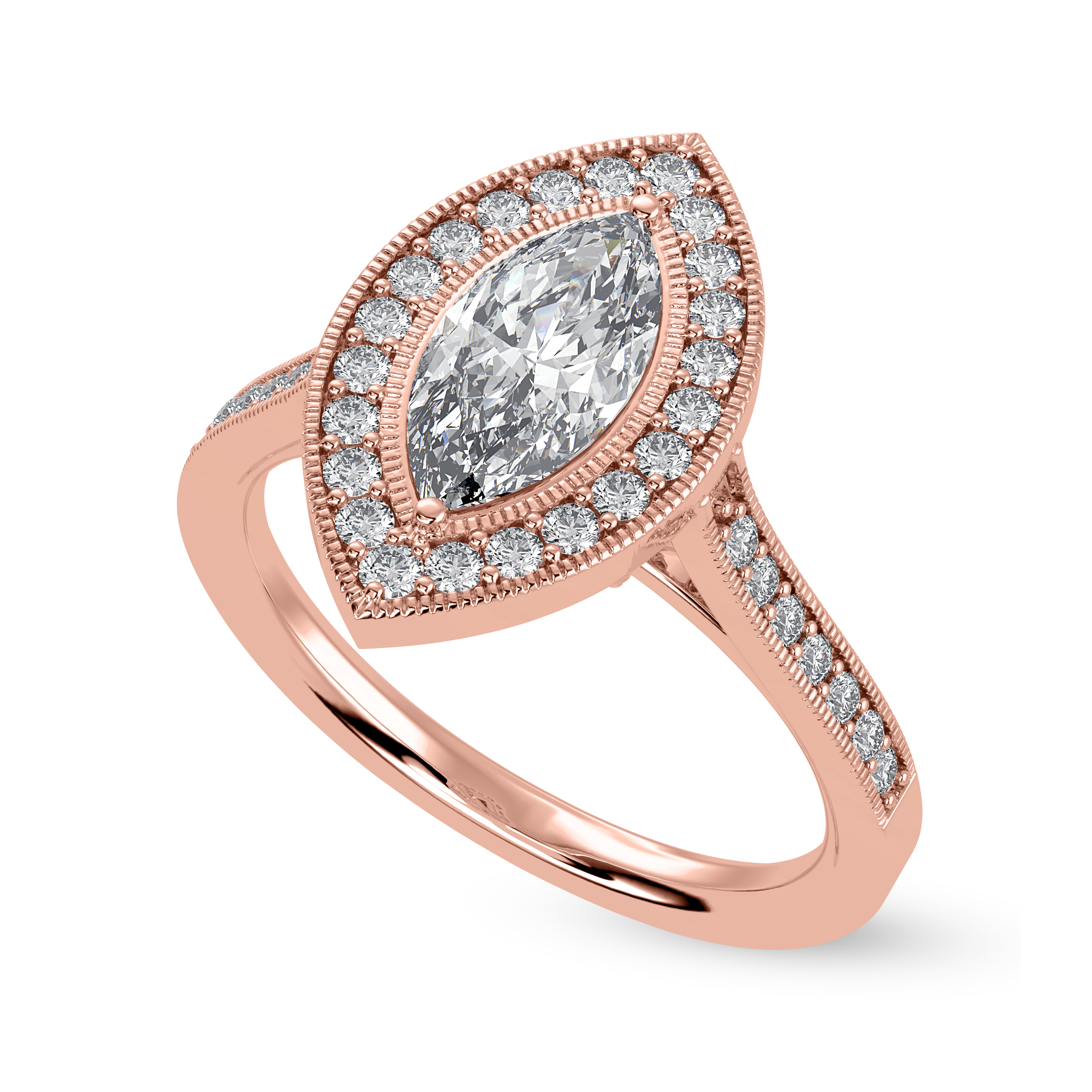 30-Pointer Marquise Cut Solitaire Halo Diamond Shank 18K Rose Gold Ring JL AU 1326R   Jewelove.US