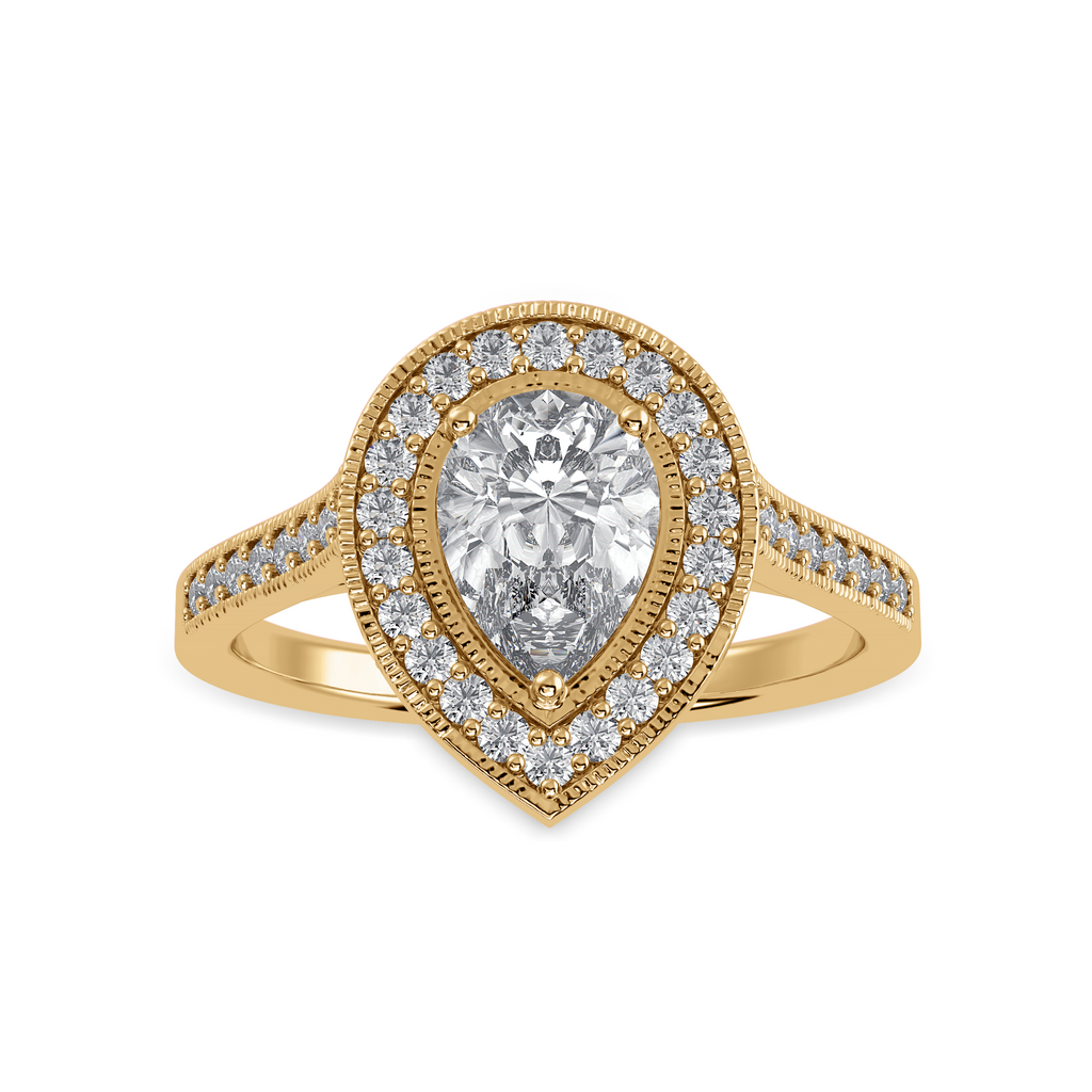 30-Pointer Pear Cut Solitaire Halo Diamond Shank 18K Yellow Gold Ring JL AU 1327Y   Jewelove.US