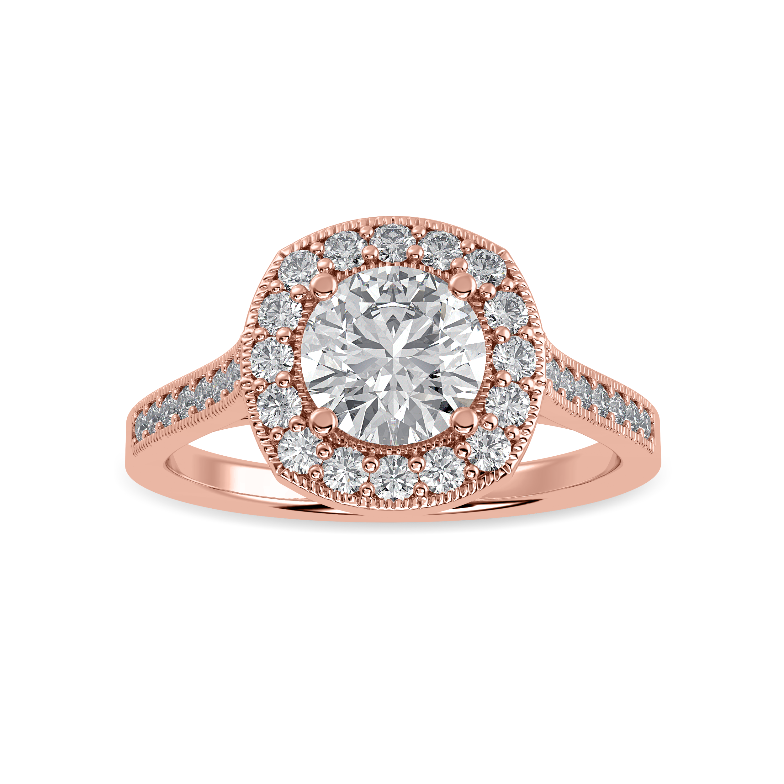 30-Pointer Solitaire Halo Diamond Shank 18K Rose Gold Ring JL AU 1332R   Jewelove.US