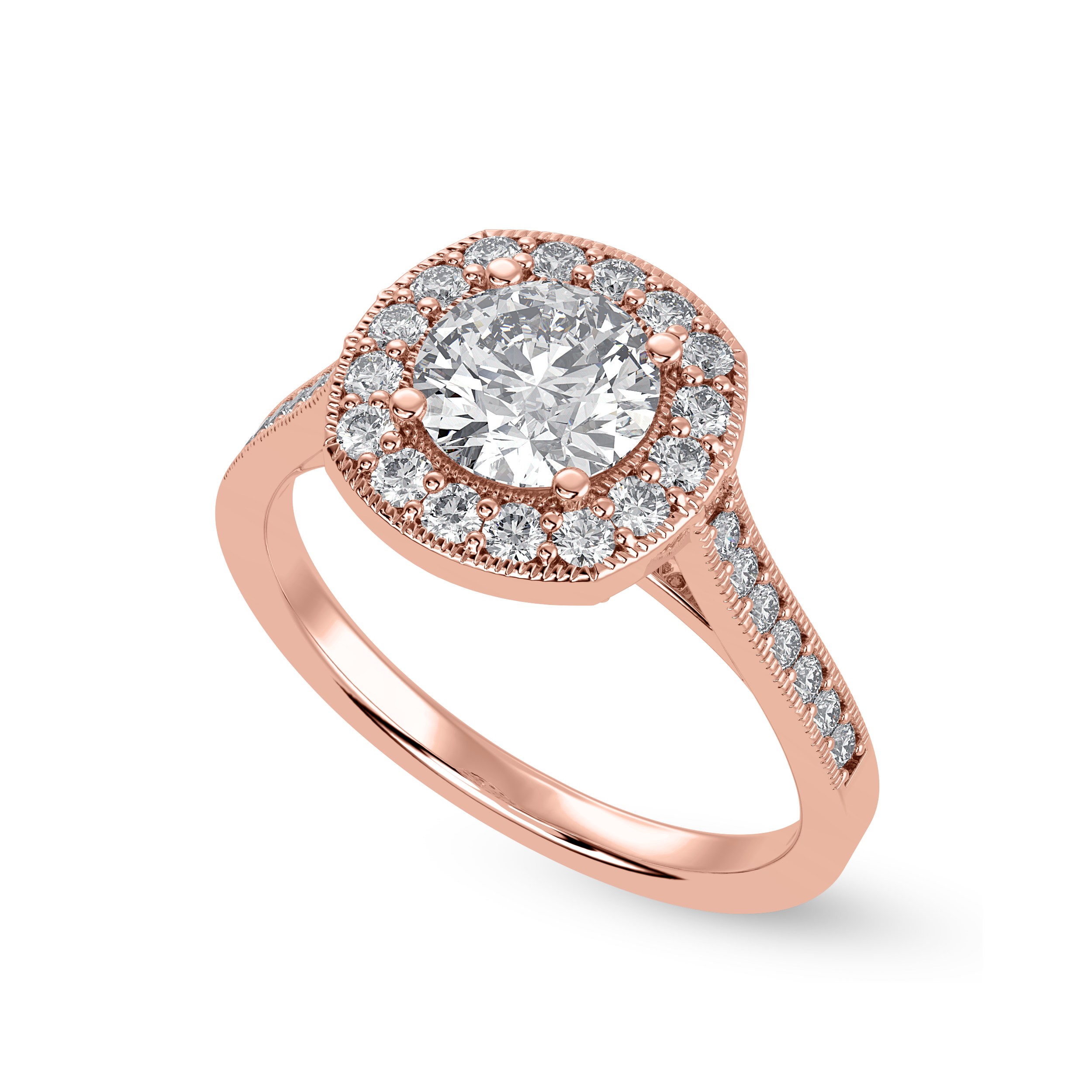 30-Pointer Solitaire Halo Diamond Shank 18K Rose Gold Ring JL AU 1332R   Jewelove.US