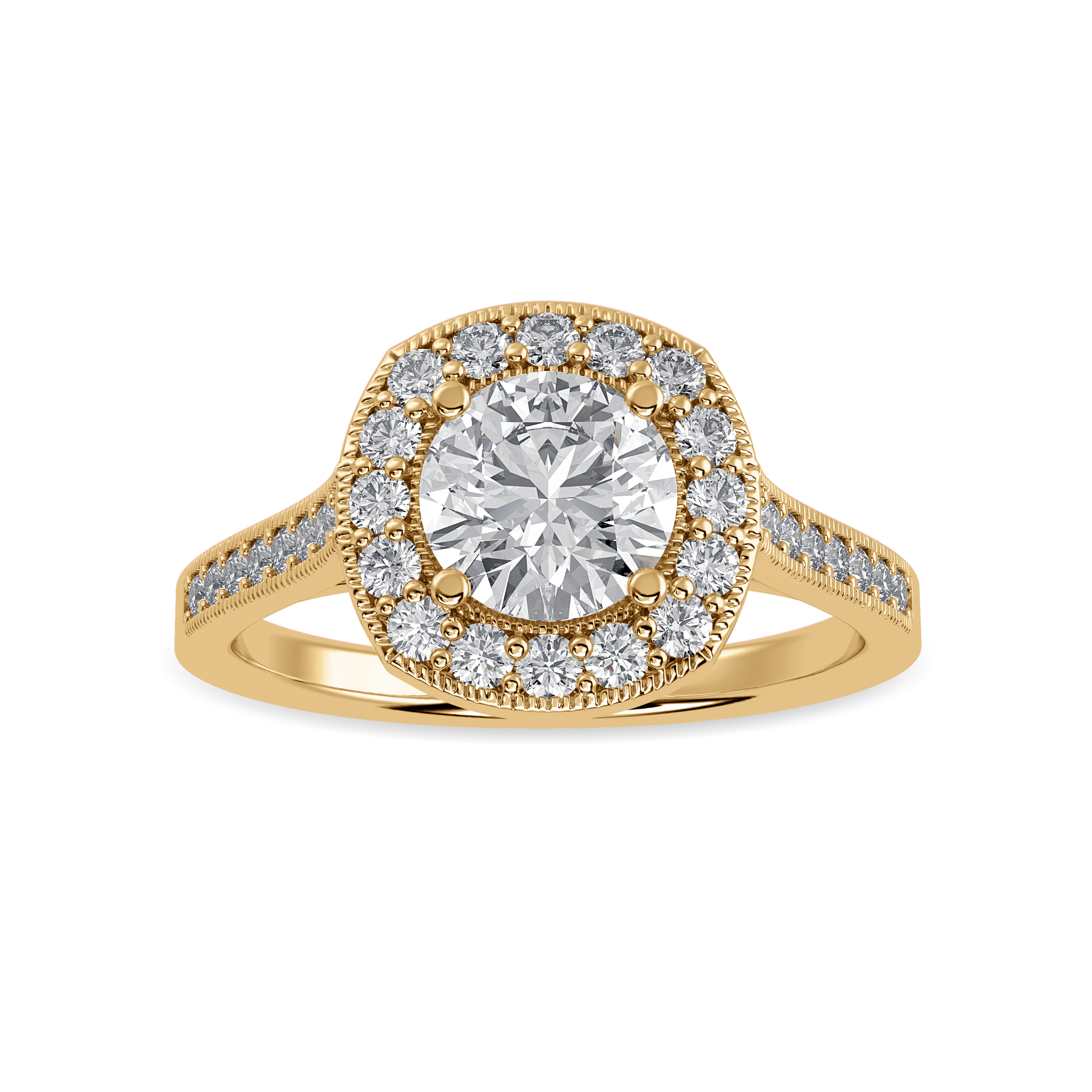 30-Pointer Solitaire Halo Diamond Shank 18K Yellow Gold Ring JL AU 1332Y   Jewelove.US