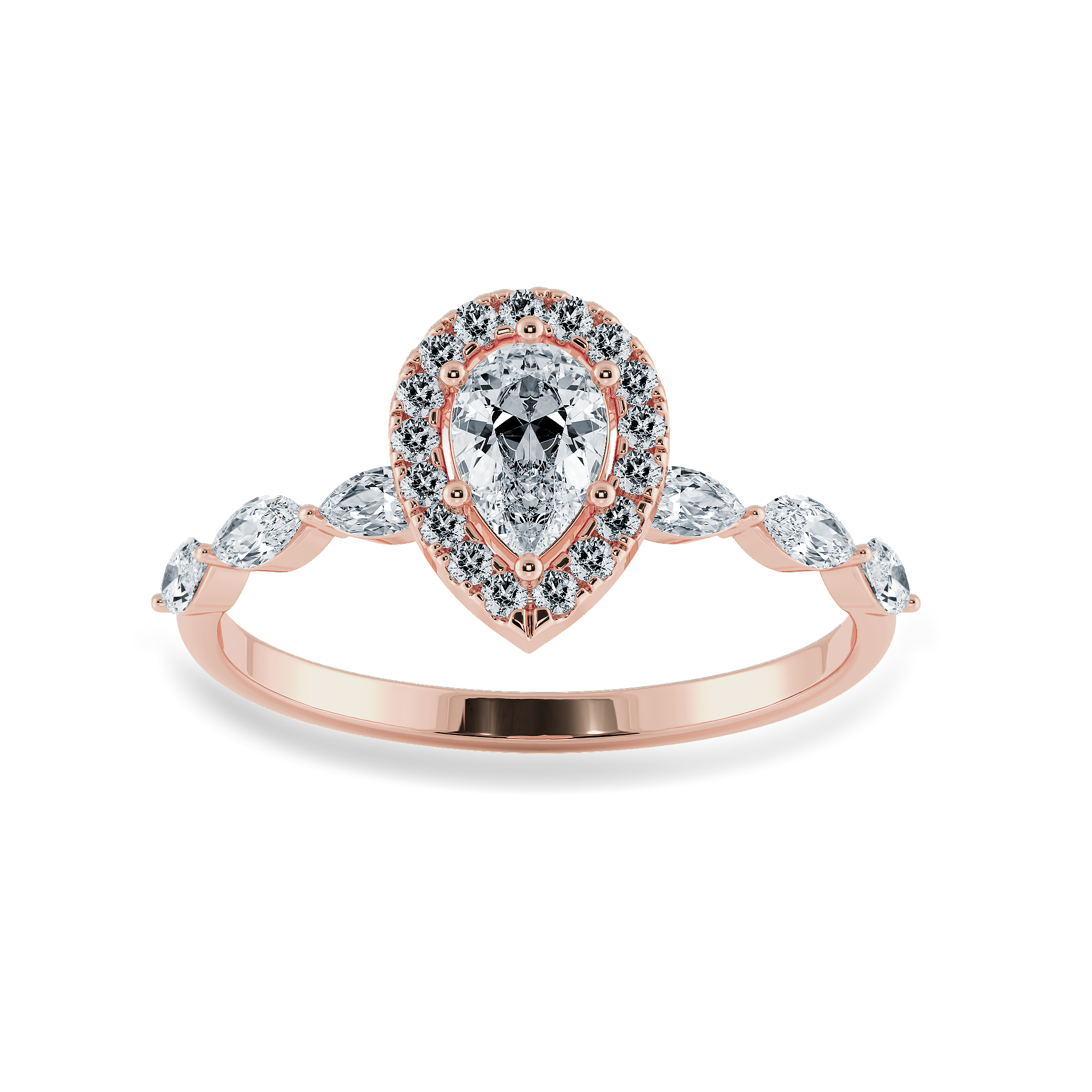 30-Pointer Pear Cut Solitaire Halo Diamonds with Marquise Cut Diamonds Accents 18K Rose Gold Ring JL AU 1276R   Jewelove.US