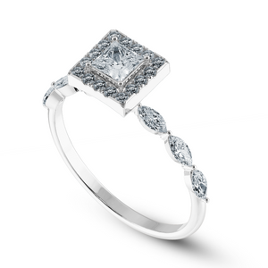 70-Pointer Princess Cut Solitaire Halo Diamond with Marquise Cut Diamond Accents Platinum Ring JL PT 1277-B   Jewelove.US