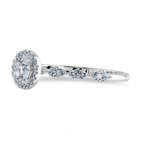 30-Pointer Solitaire Halo Diamond with Marquise Cut Diamond Accents Platinum Ring JL PT 1278   Jewelove.US