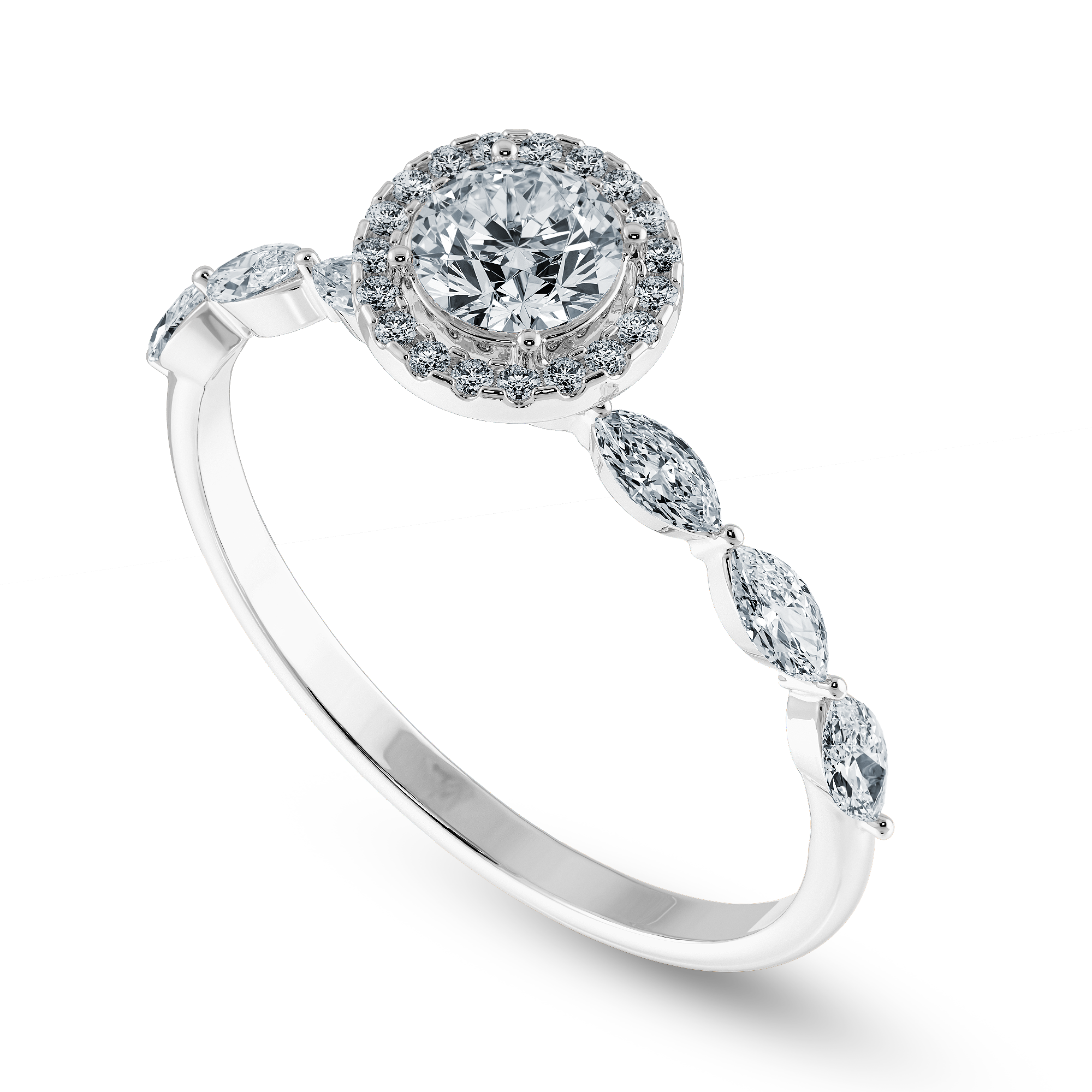 50-Pointer Solitaire Halo Diamond with Marquise Cut Diamond Accents Platinum Ring JL PT 1278-A   Jewelove.US