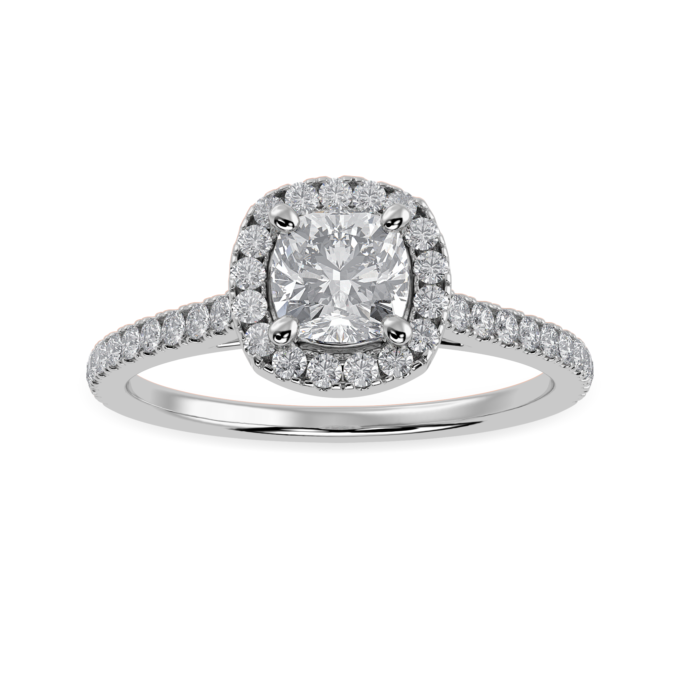 30-Pointer Cushion Cut Solitaire Halo Diamond Shank Platinum Engagement Ring JL PT 1287   Jewelove.US