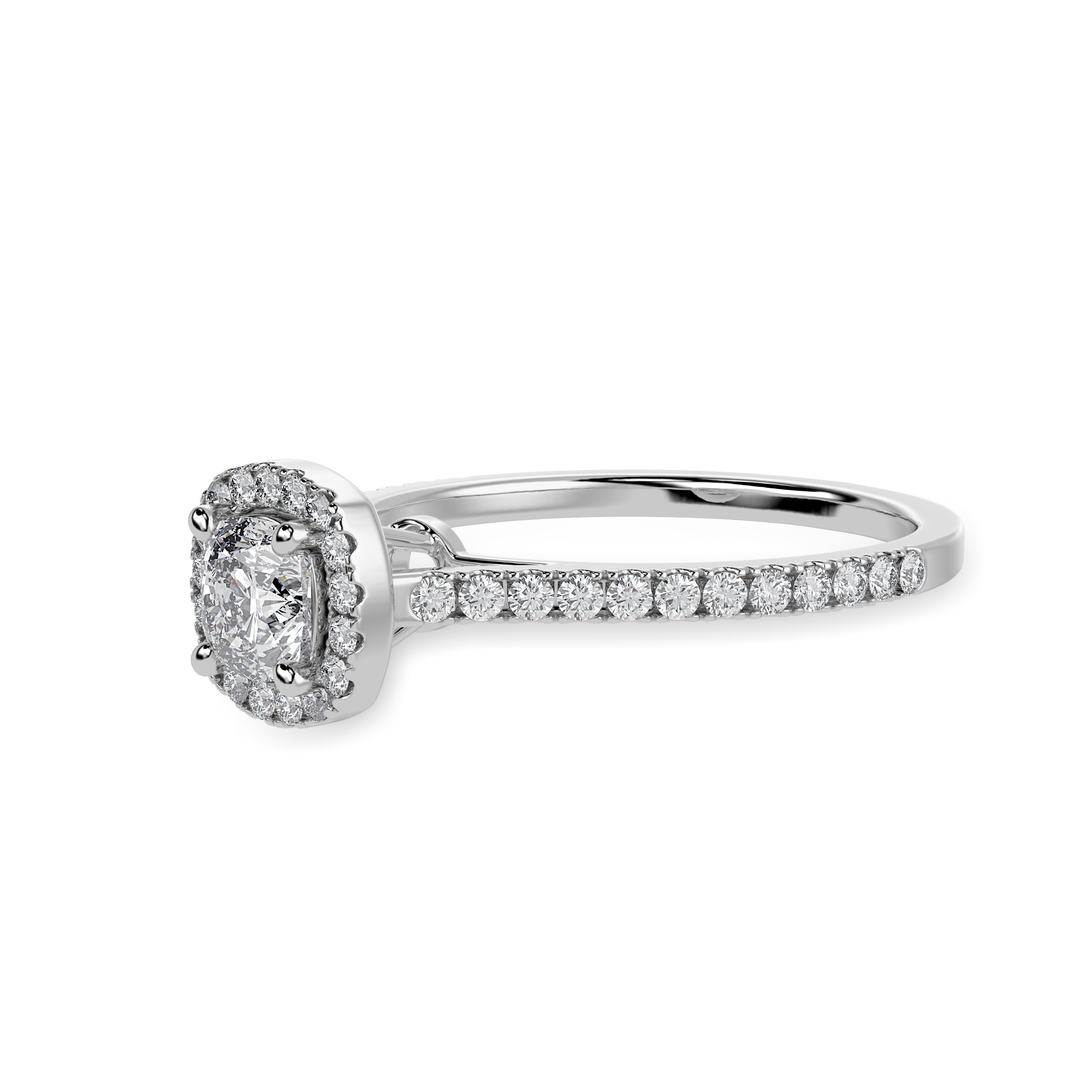 30-Pointer Cushion Cut Solitaire Halo Diamond Shank Platinum Engagement Ring JL PT 1287   Jewelove.US