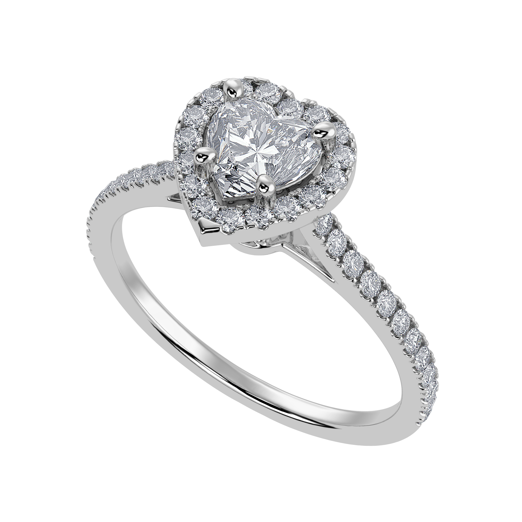 30-Pointer Heart Cut Solitaire Halo Diamond Shank Platinum Ring JL PT 1289   Jewelove.US