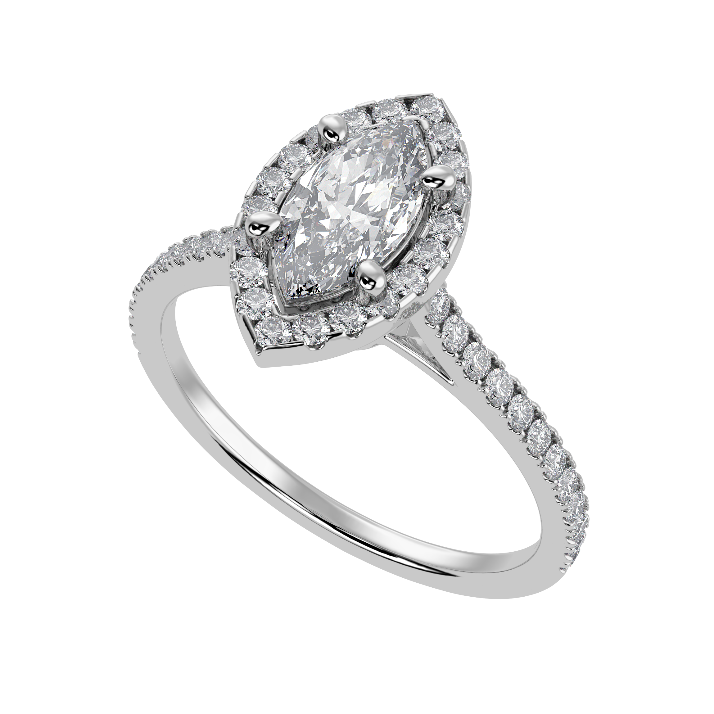 70-Pointer Marquise Cut Solitaire Halo Diamond Shank Platinum Ring JL PT 1290-B   Jewelove.US