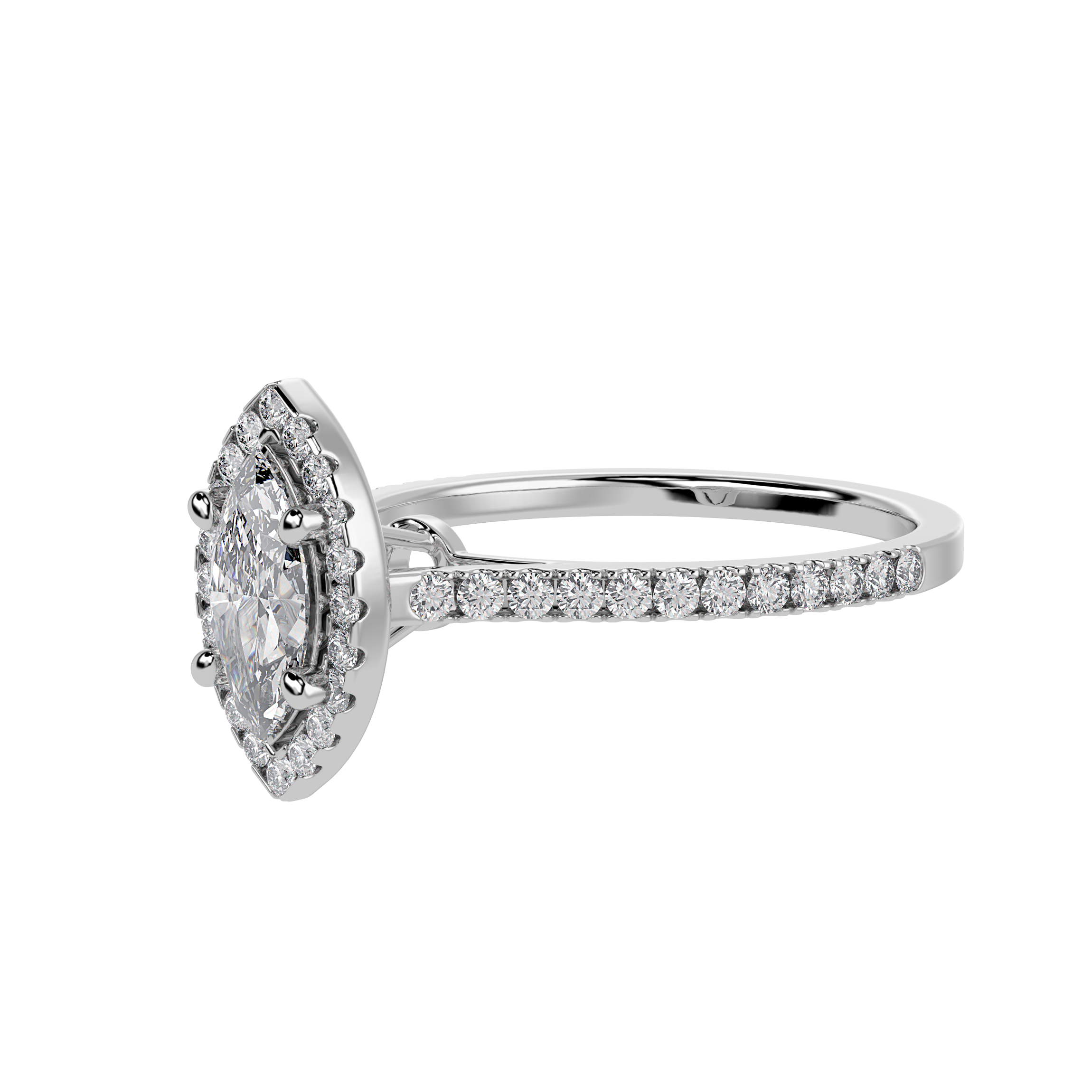 70-Pointer Marquise Cut Solitaire Halo Diamond Shank Platinum Ring JL PT 1290-B   Jewelove.US