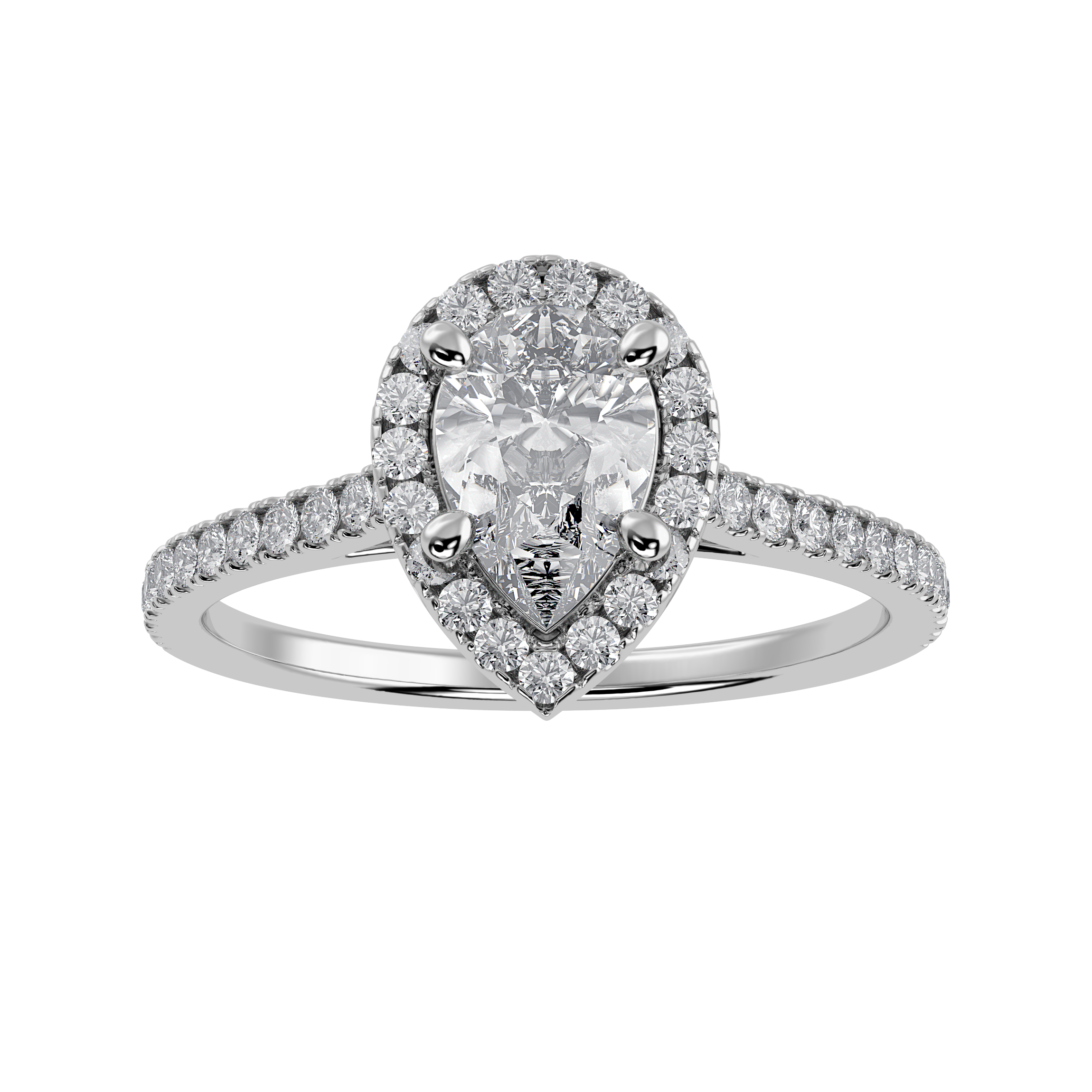 30-Pointer Pear Cut Solitaire Halo Diamond Shank Platinum Ring JL PT 1292   Jewelove.US