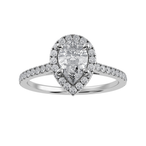 50-Pointer Pear Cut Solitaire Halo Diamond Shank Platinum Ring JL PT 1292-A   Jewelove.US