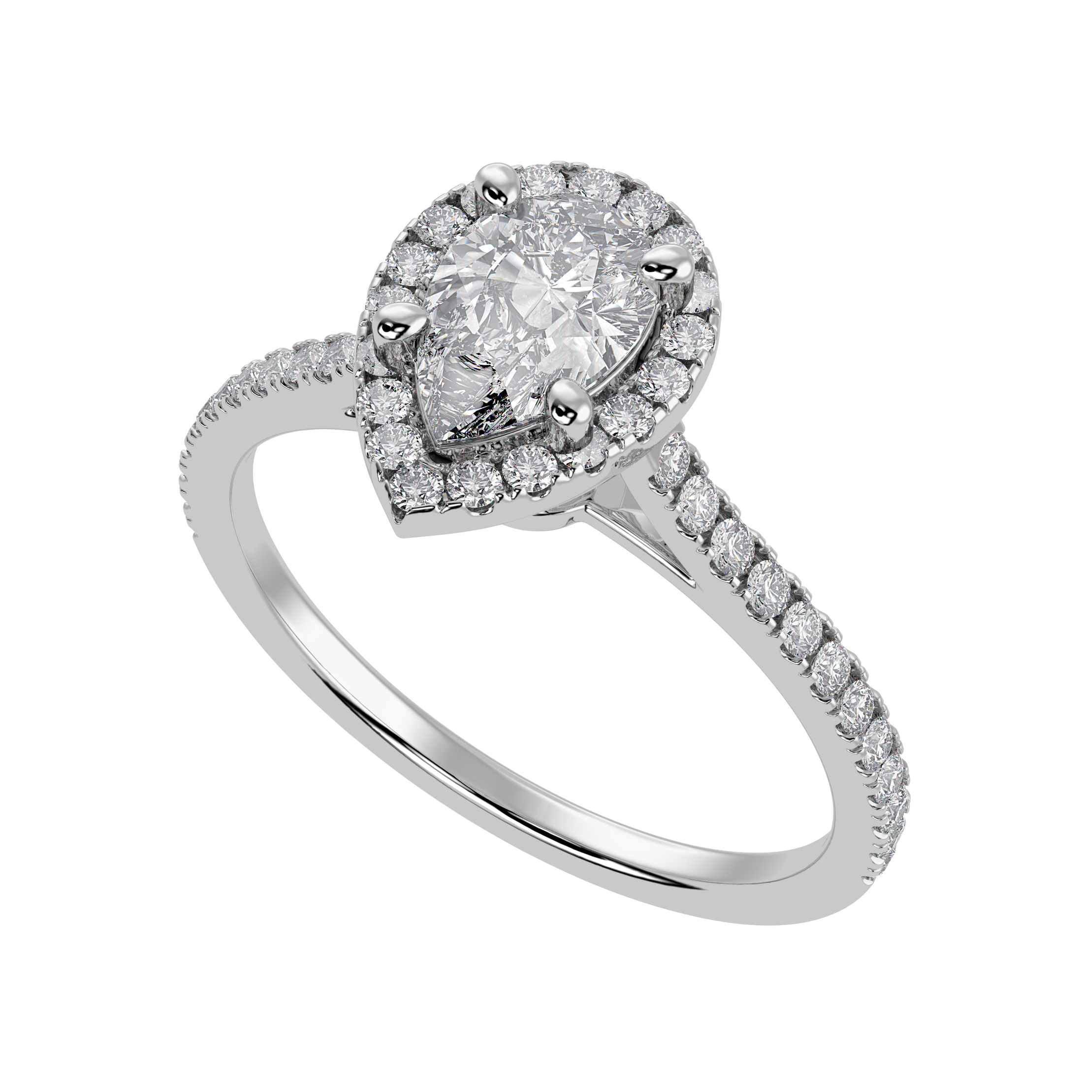 70-Pointer Pear Cut Solitaire Halo Diamond Shank Platinum Ring JL PT 1292-B   Jewelove.US