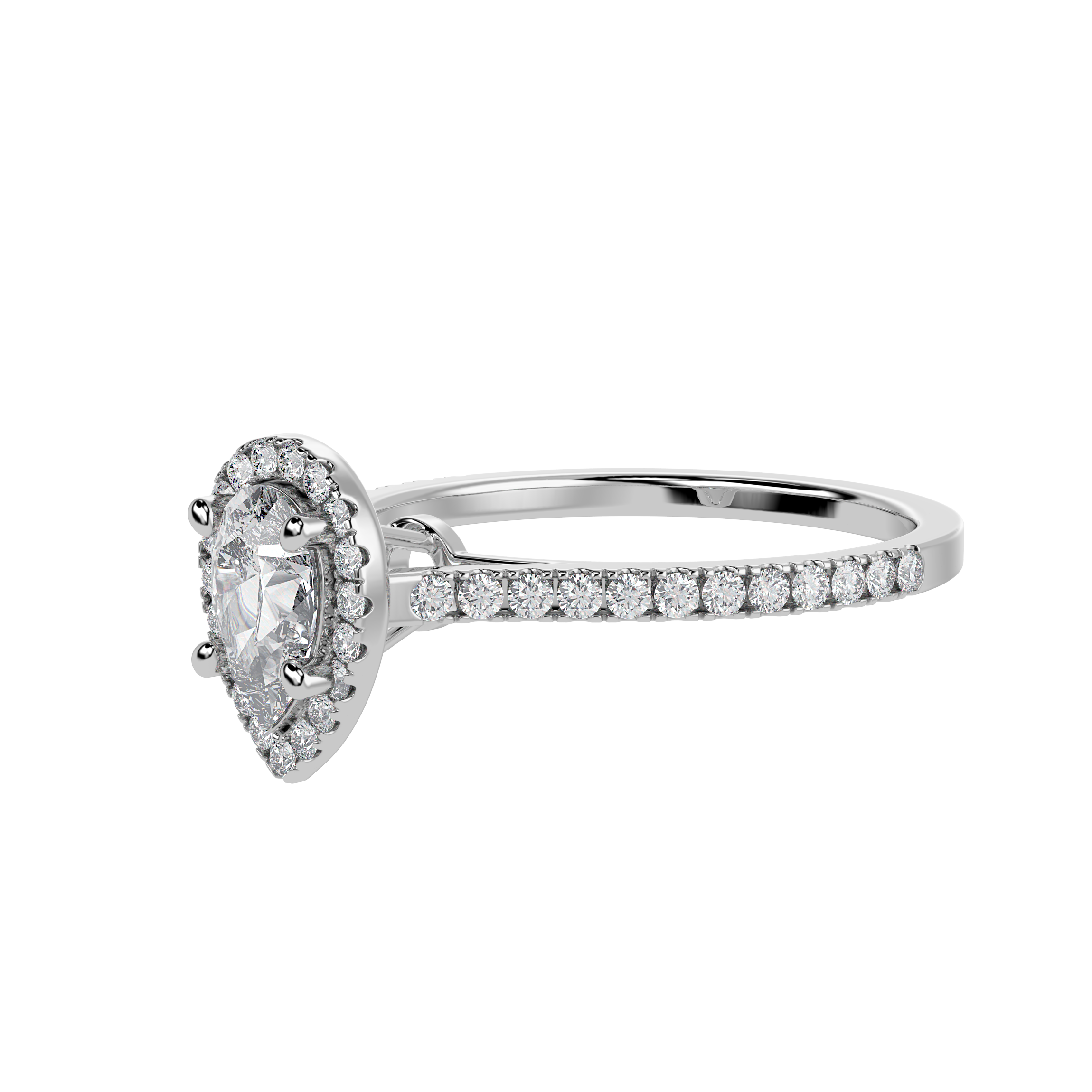 30-Pointer Pear Cut Solitaire Halo Diamond Shank Platinum Ring JL PT 1292   Jewelove.US