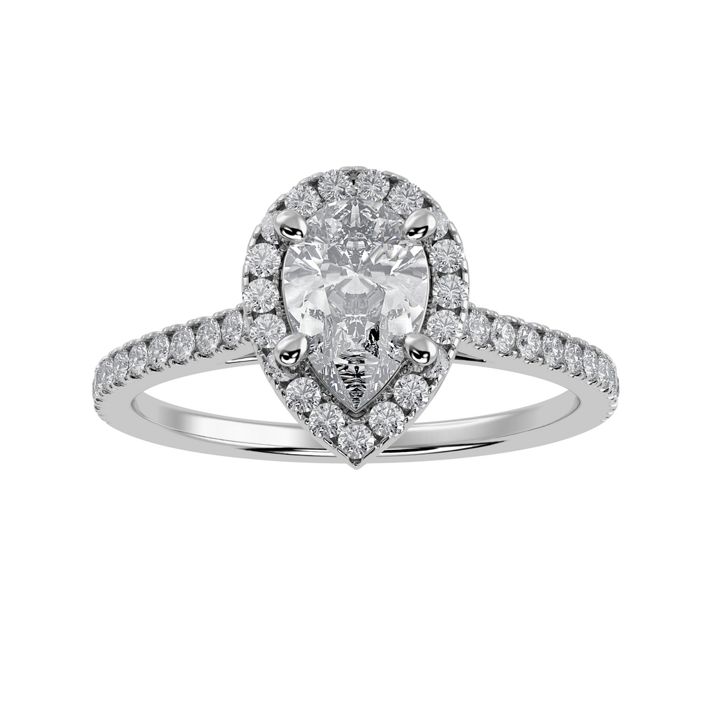 70-Pointer Pear Cut Solitaire Halo Diamond Shank Platinum Ring JL PT 1292-B   Jewelove.US