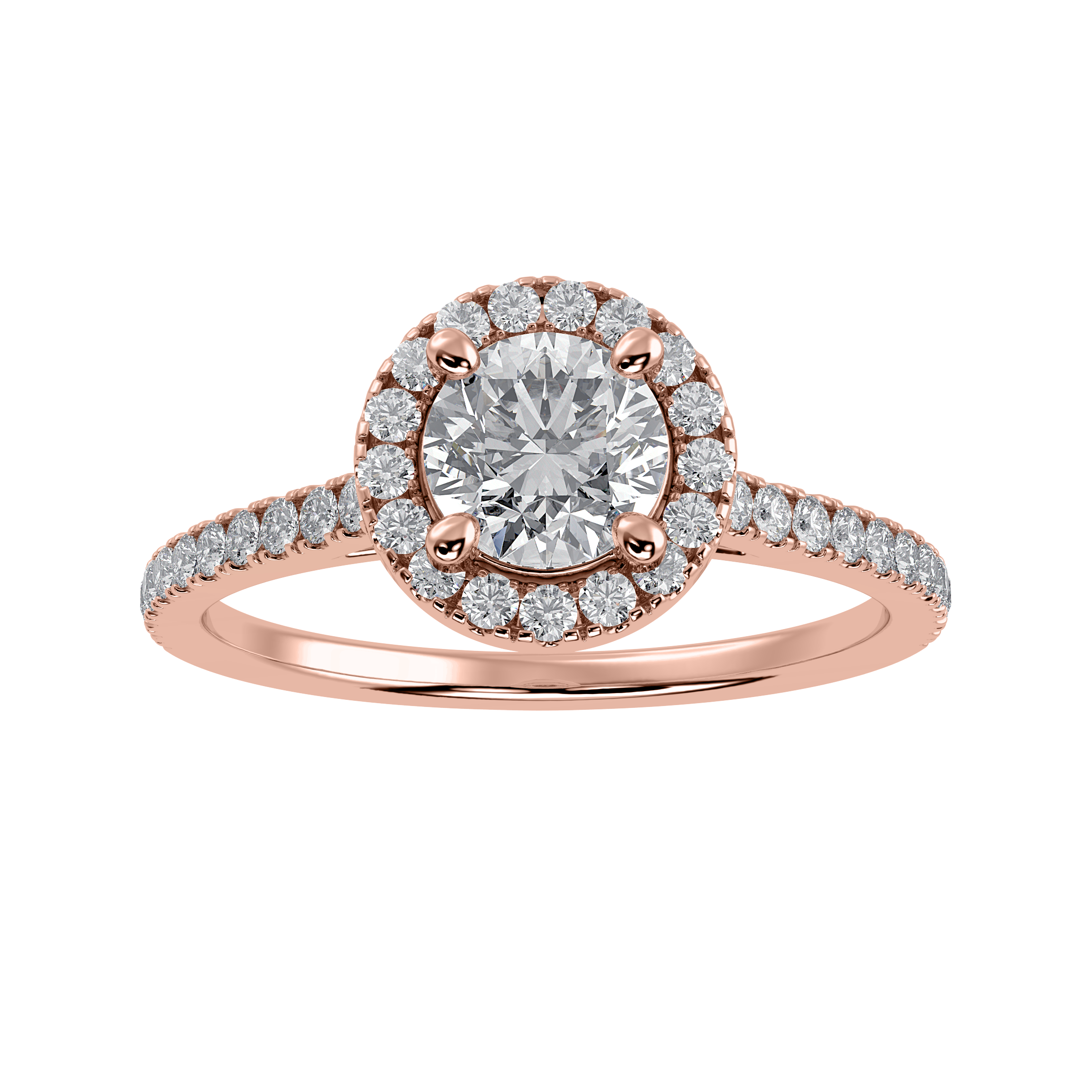 30-Pointer Solitaire Halo Diamond Shank 18K Rose Gold Ring JL AU 1294R   Jewelove.US