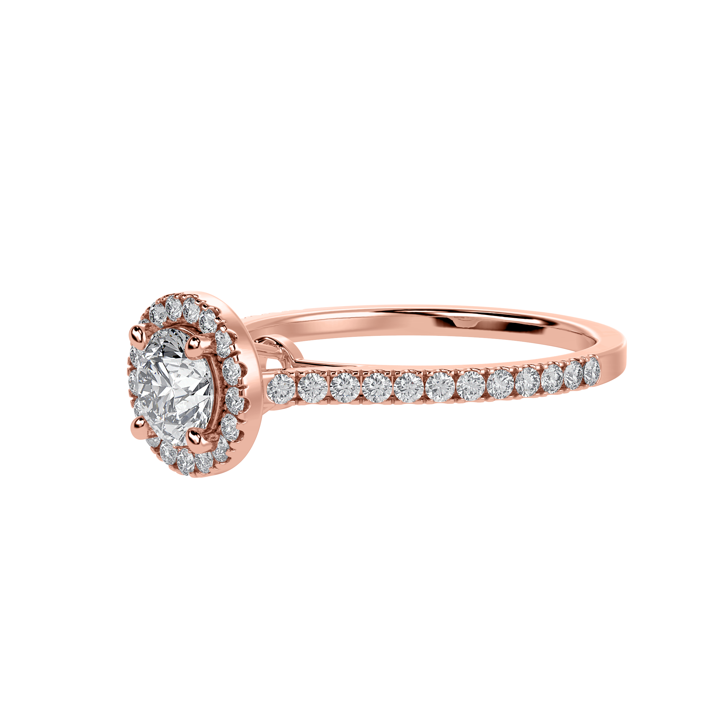 30-Pointer Solitaire Halo Diamond Shank 18K Rose Gold Ring JL AU 1294R   Jewelove.US