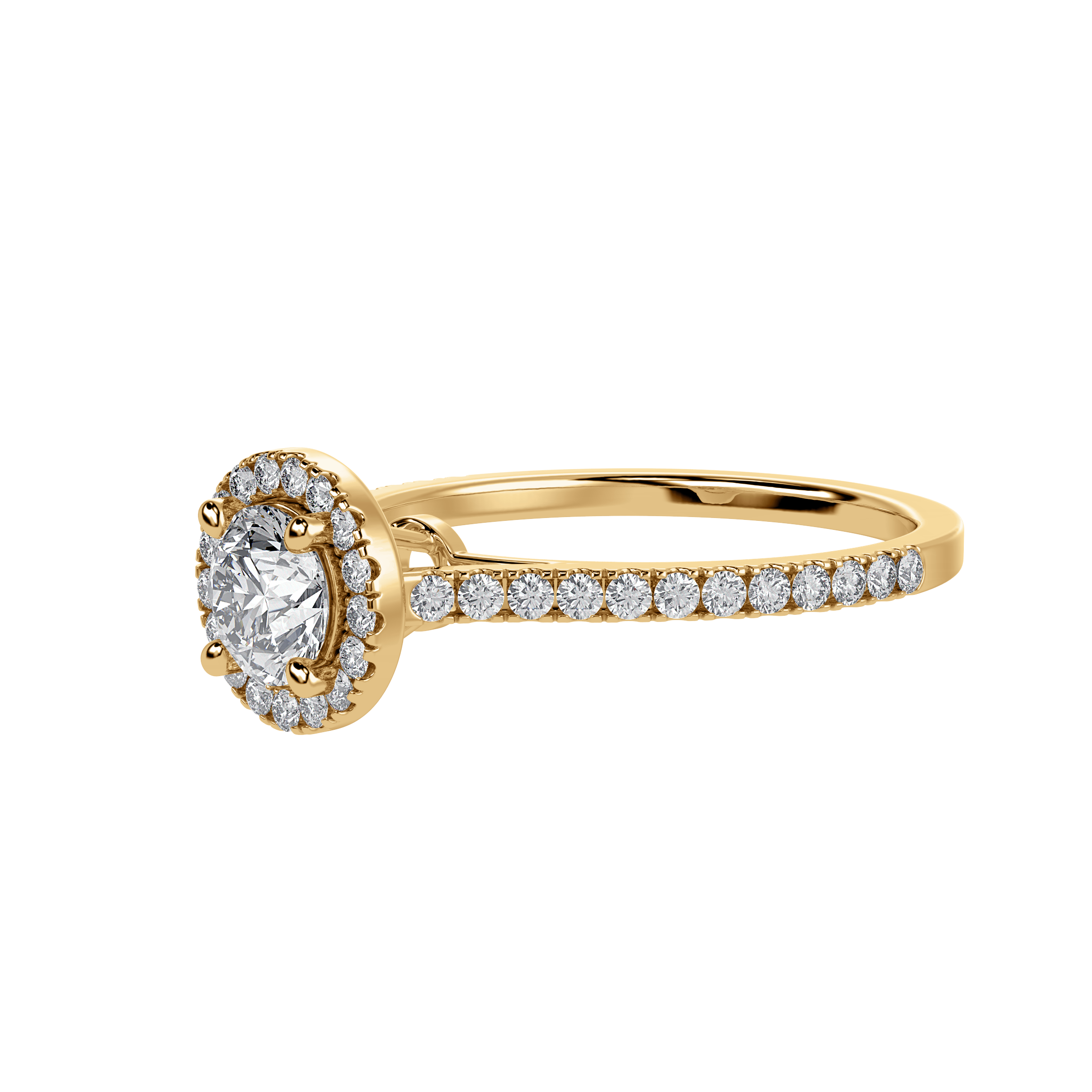 70-Pointer Solitaire Halo Diamond Shank 18K Yellow Gold Ring JL AU 1294Y-B   Jewelove.US