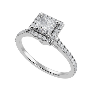 70-Pointer Princess Cut Solitaire Halo Diamond Shank Platinum Ring JL PT 1293-B   Jewelove.US