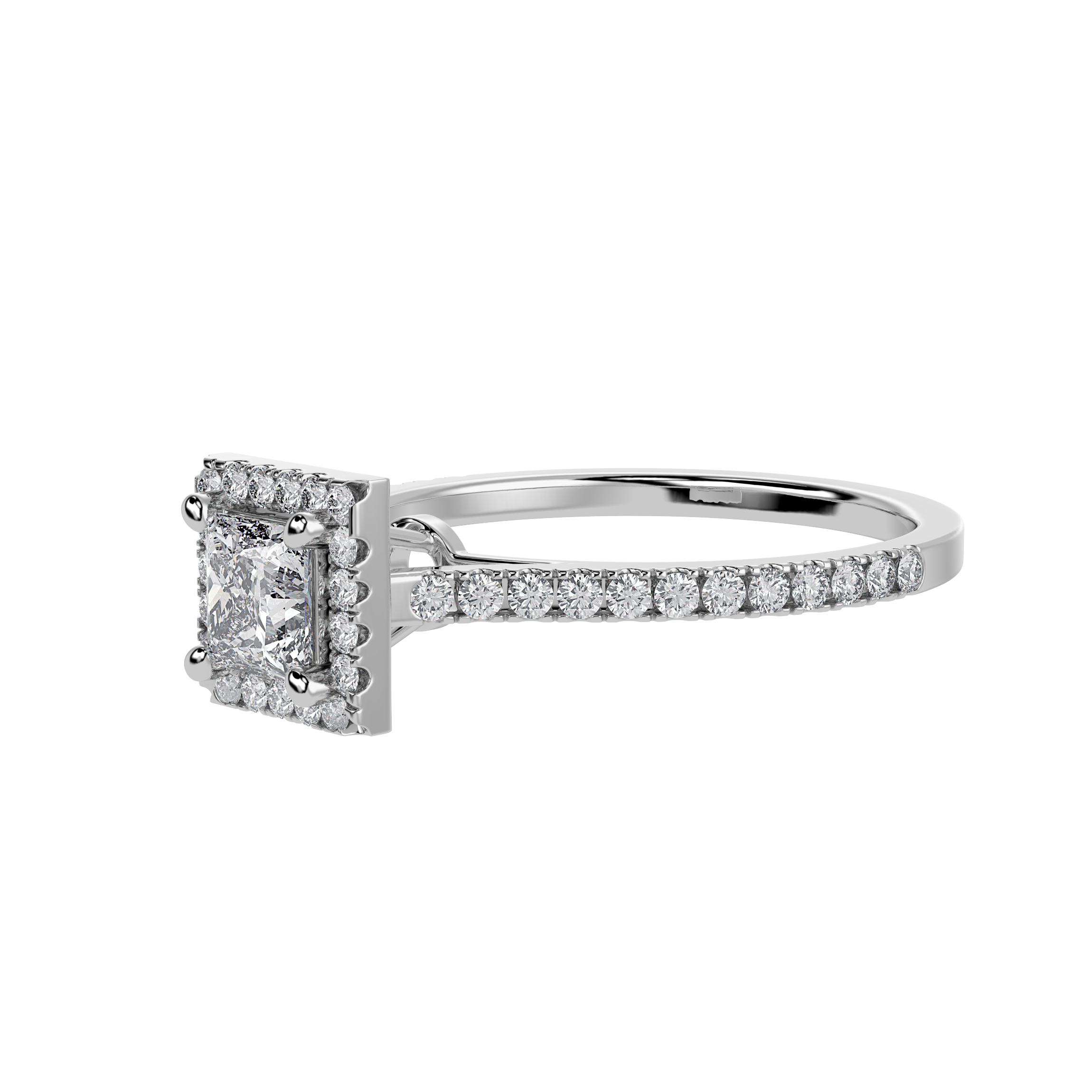 1-Carat Princess Cut Solitaire Halo Diamond Shank Platinum Ring JL PT 1293-C   Jewelove.US