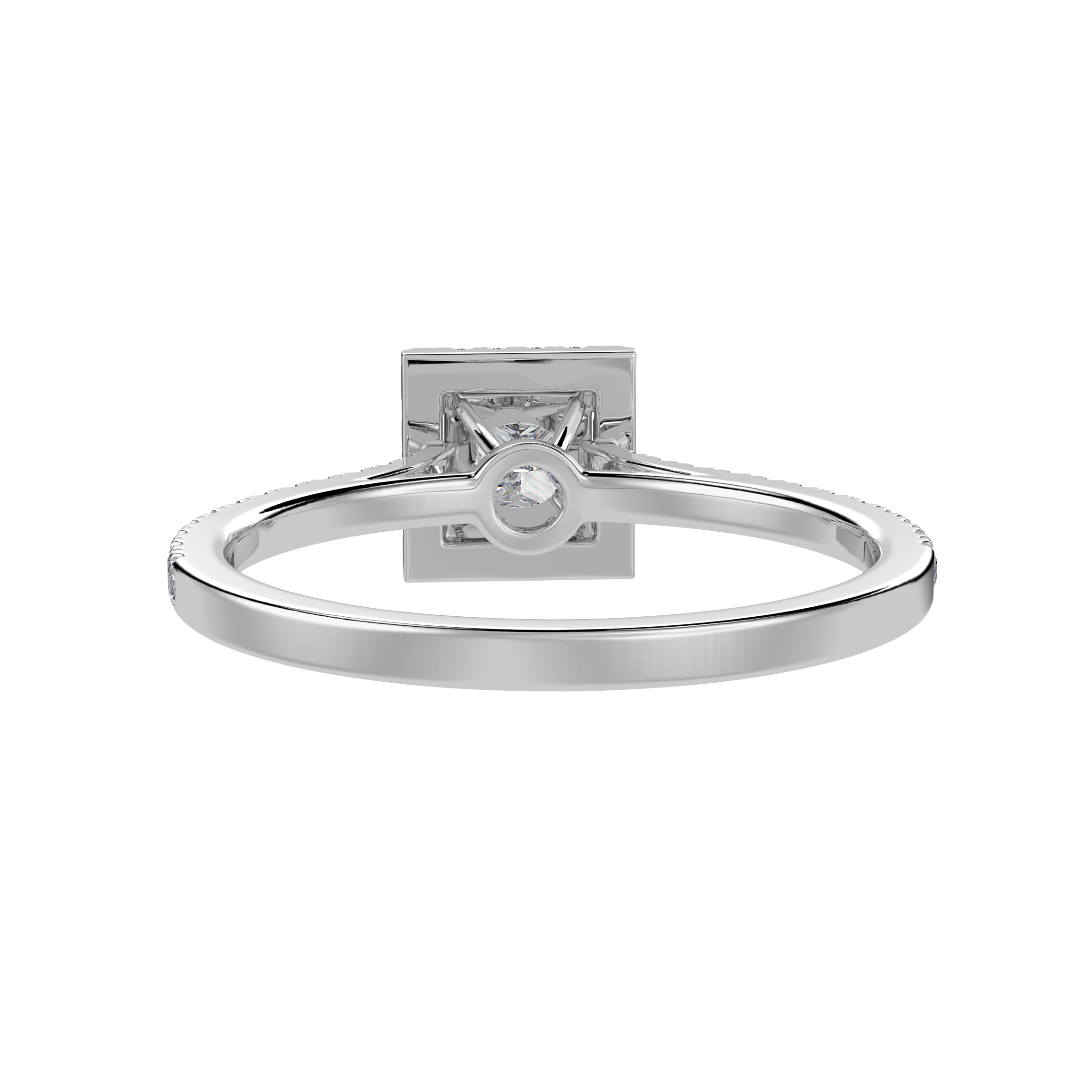 50-Pointer Princess Cut Solitaire Halo Diamond Shank Platinum Ring JL PT 1293-A   Jewelove.US