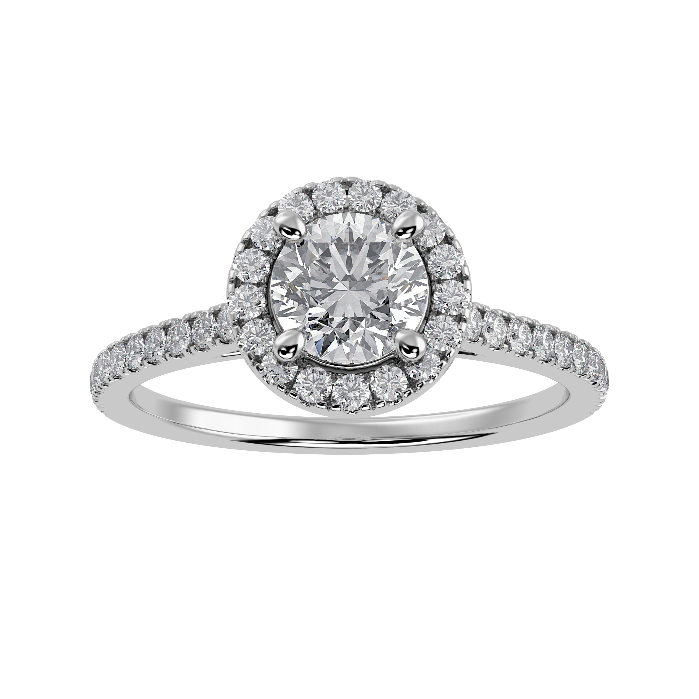 70-Pointer Solitaire Halo Diamond Shank Platinum Ring JL PT 1294-B   Jewelove.US