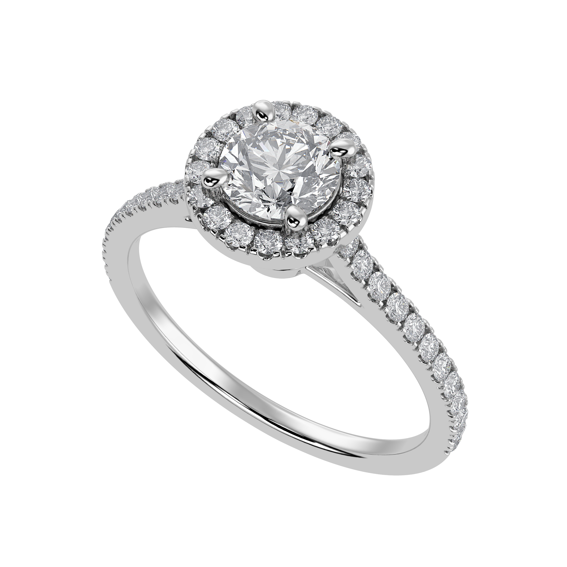 70-Pointer Solitaire Halo Diamond Shank Platinum Ring JL PT 1294-B   Jewelove.US