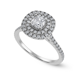 30-Pointer Cushion Cut Solitaire Double Halo Diamond Shank Platinum Ring JL PT 1295   Jewelove.US