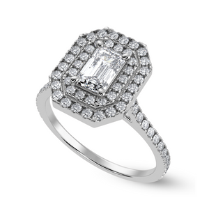 30-Pointer Emerald Cut Solitaire Double Halo Diamond Shank Platinum Ring JL PT 1296   Jewelove.US