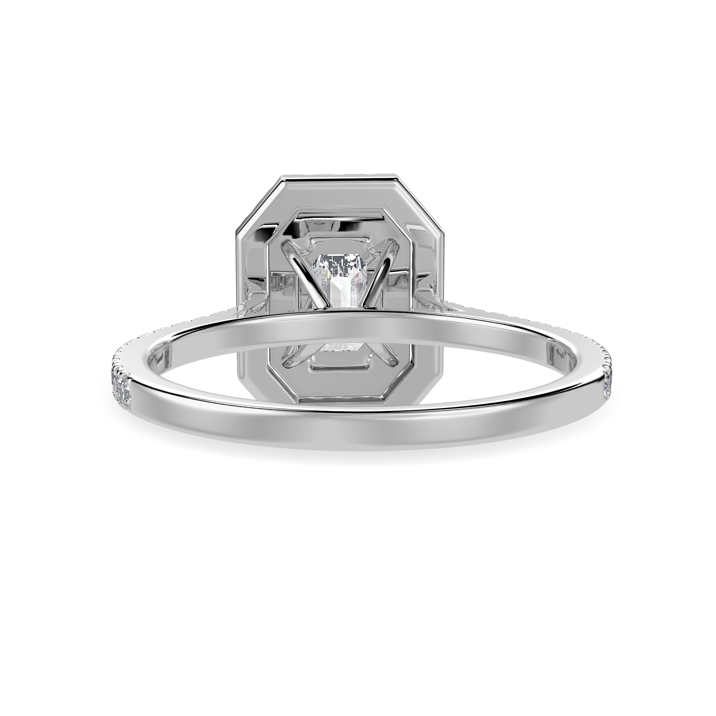 30-Pointer Emerald Cut Solitaire Double Halo Diamond Shank Platinum Ring JL PT 1296   Jewelove.US