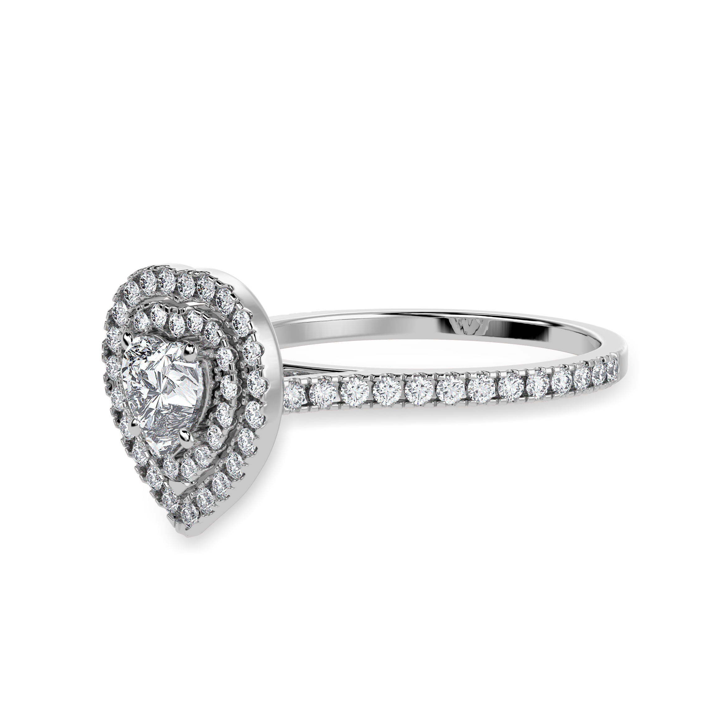 30-Pointer Heart Cut Solitaire Double Halo Diamond Shank Platinum Ring JL PT 1297   Jewelove.US