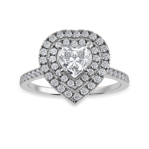 30-Pointer Heart Cut Solitaire Double Halo Diamond Shank Platinum Ring JL PT 1297   Jewelove.US