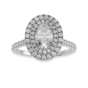 70-Pointer Oval Cut Solitaire Double Halo Diamond Shank Platinum Ring JL PT 1299-B   Jewelove.US