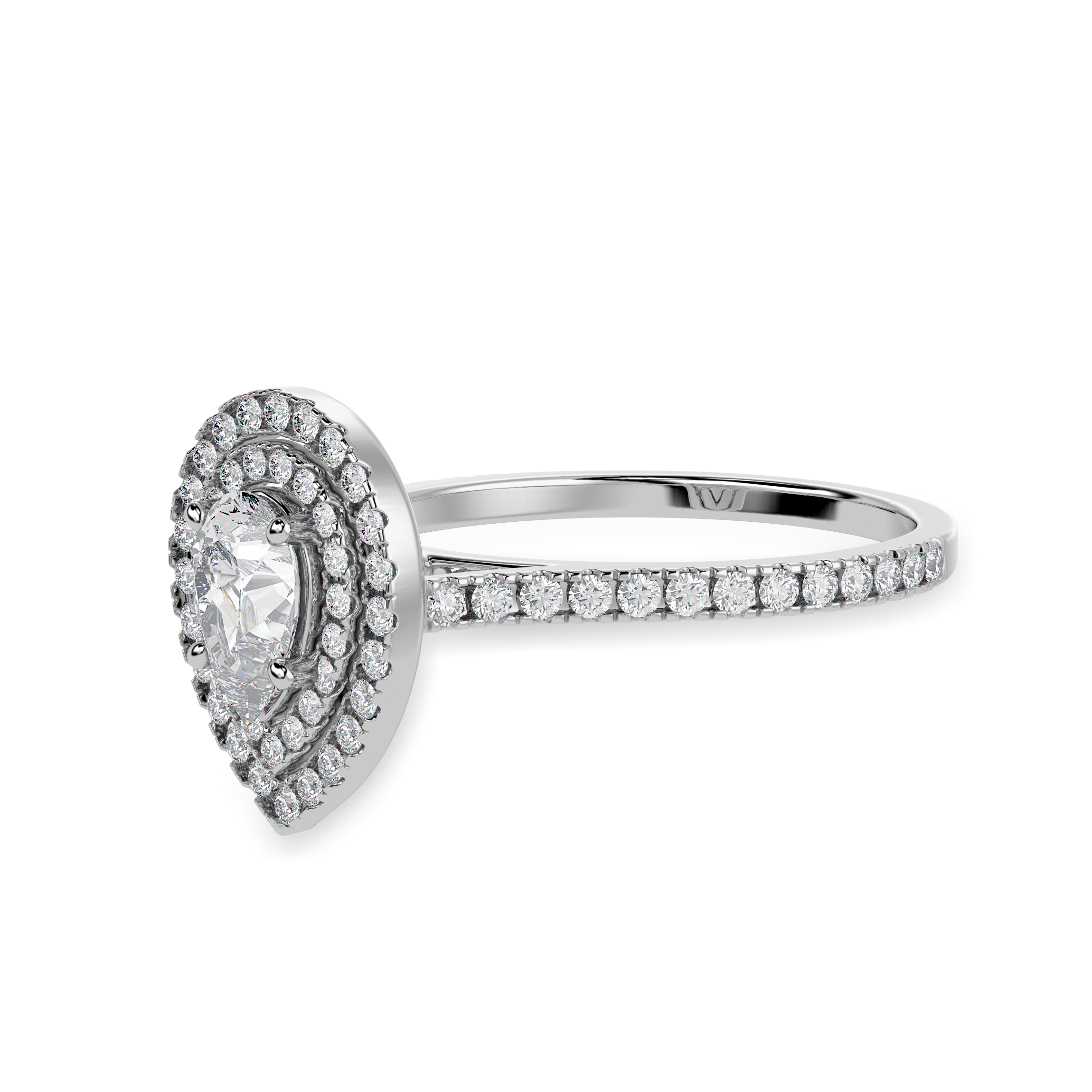 70-Pointer Pear Cut Solitaire Double Halo Diamond Shank Platinum Ring JL PT 1300-B   Jewelove.US