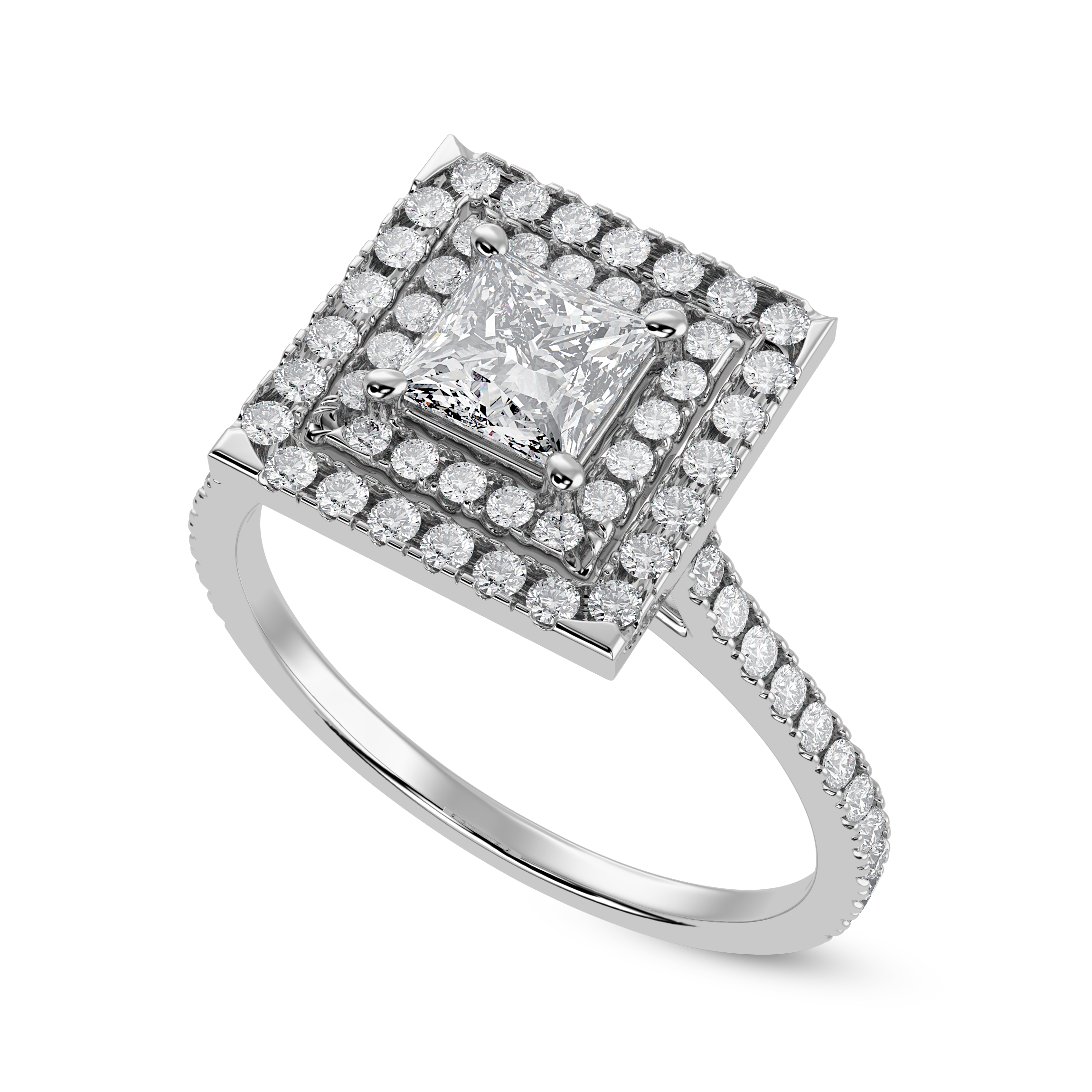 1-Carat Princess Cut Solitaire Double Halo Diamond Shank Platinum Ring JL PT 1301-C   Jewelove.US