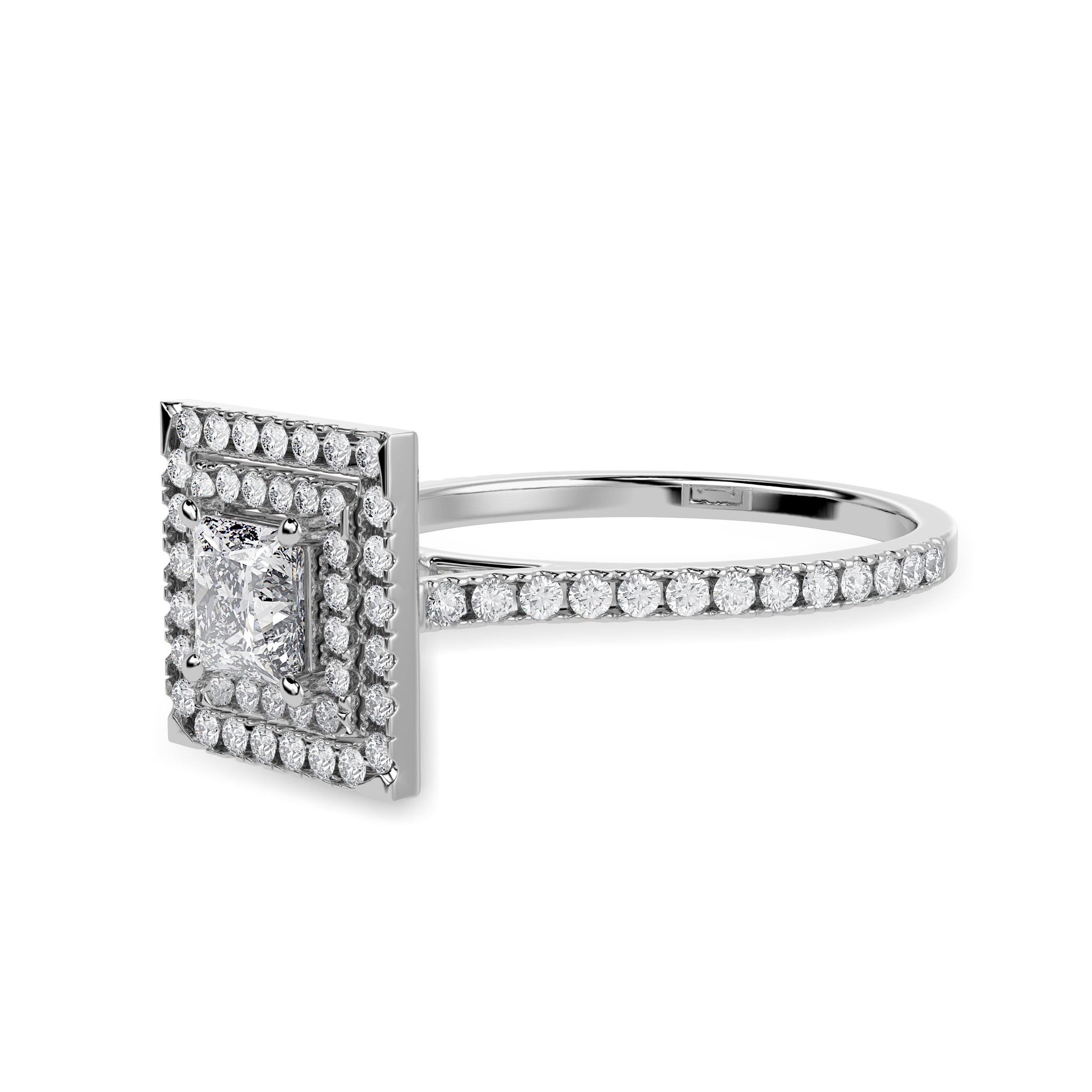 30-Pointer Princess Cut Solitaire Double Halo Diamond Shank Platinum Ring JL PT 1301   Jewelove.US