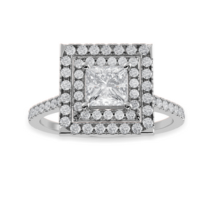 50-Pointer Princess Cut Solitaire Double Halo Diamond Shank Platinum Ring JL PT 1301-A   Jewelove.US