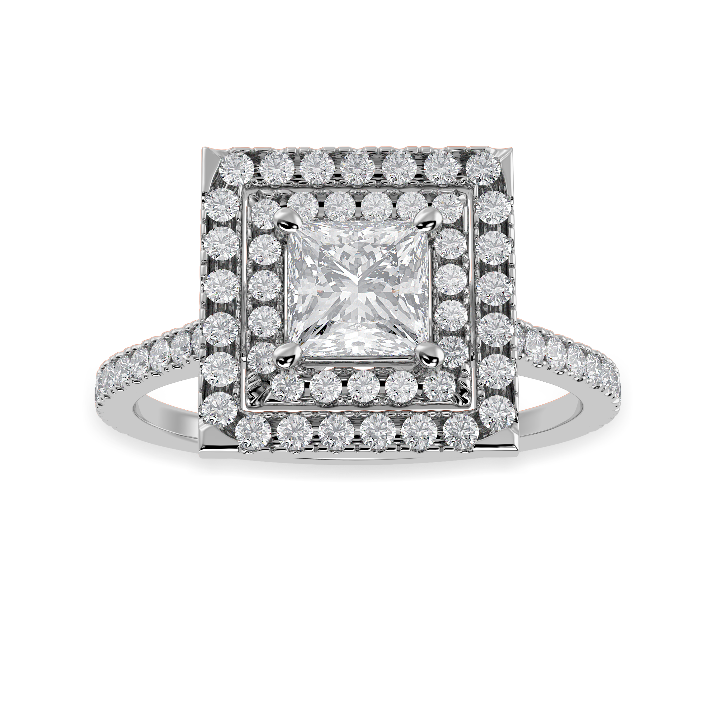 1-Carat Princess Cut Solitaire Double Halo Diamond Shank Platinum Ring JL PT 1301-C   Jewelove.US