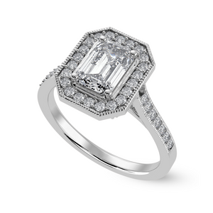 30-Pointer Emerald Cut Solitaire Halo Diamond Shank Platinum Ring JL PT 1304   Jewelove.US