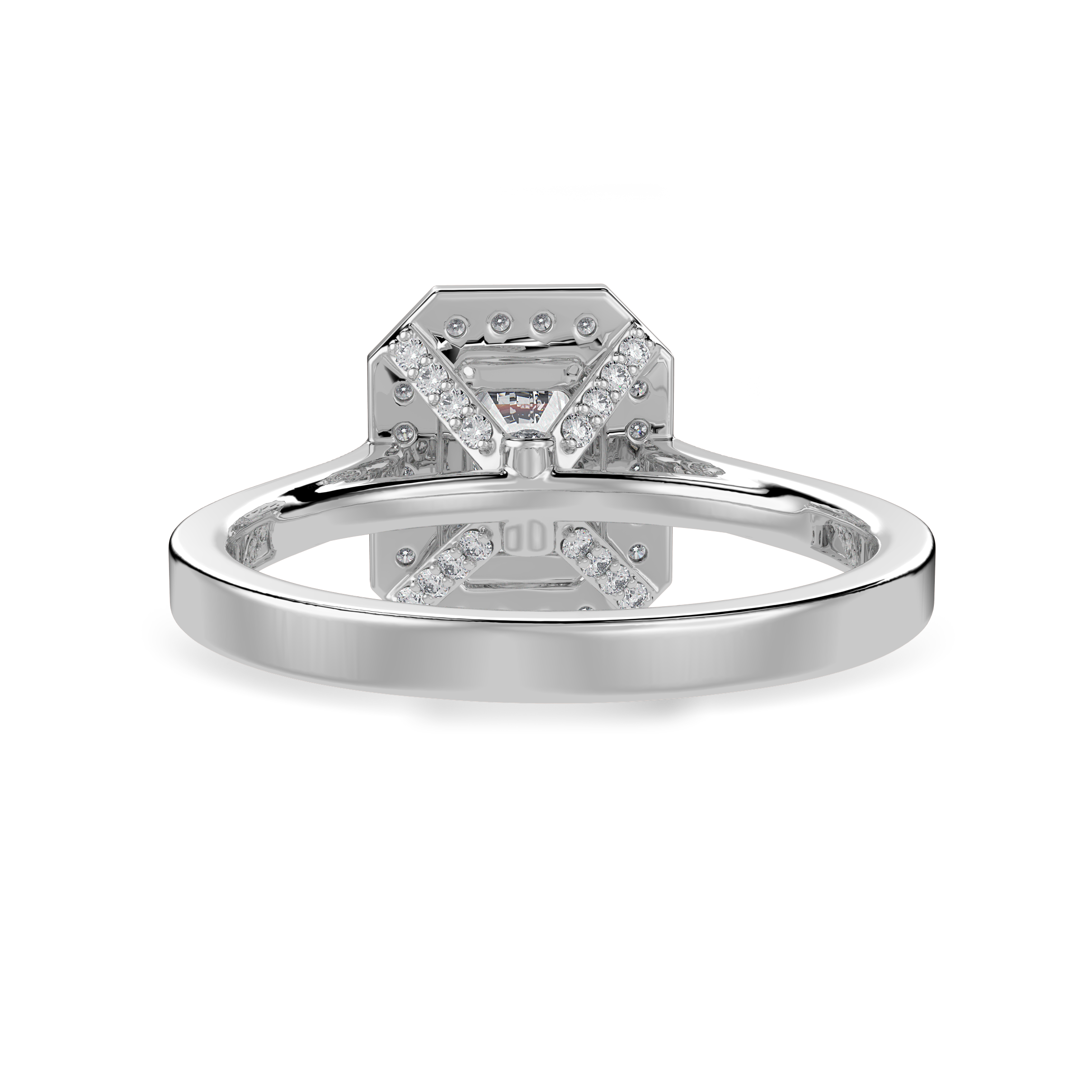 30-Pointer Emerald Cut Solitaire Halo Diamond Shank Platinum Ring JL PT 1304   Jewelove.US