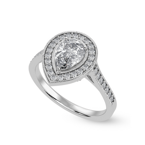 50-Pointer Pear Cut Solitaire Halo Diamond Shank Platinum Ring JL PT 1327-A   Jewelove.US