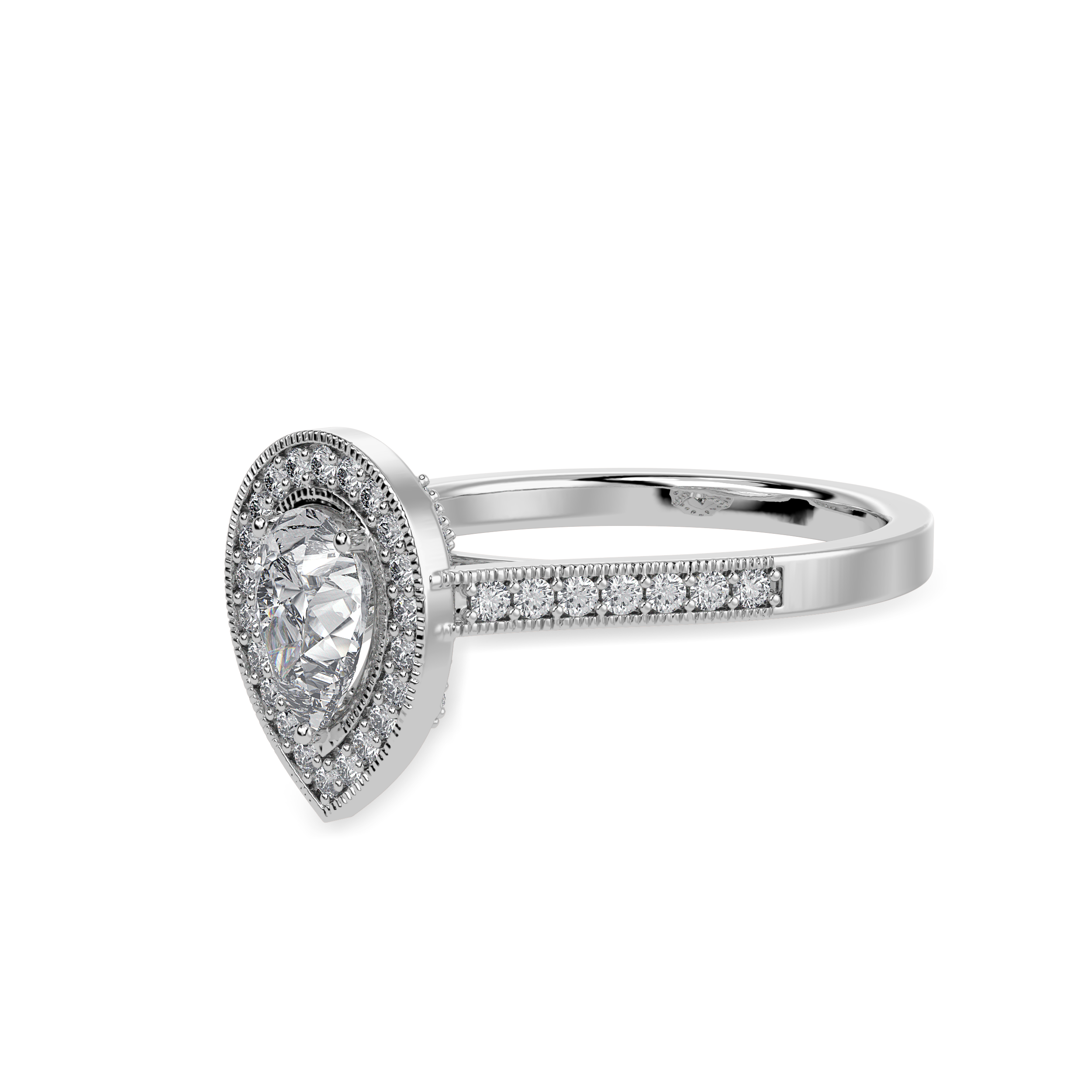 30-Pointer Pear Cut Solitaire Halo Diamond Shank Platinum Ring JL PT 1327   Jewelove.US