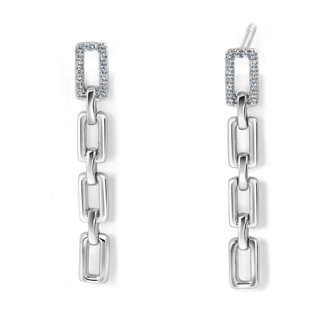 Evara Platinum Diamond Rectangle Links Earrings for Women JL PT E 317   Jewelove.US