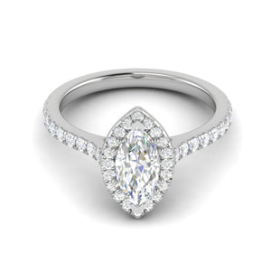 30-Pointer Marquise Cut Solitaire Halo Diamond Shank Platinum Ring JL PT RH MQ 140   Jewelove.US