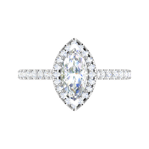 30-Pointer Marquise Cut Solitaire Halo Diamond Shank Platinum Ring JL PT RH MQ 140   Jewelove.US