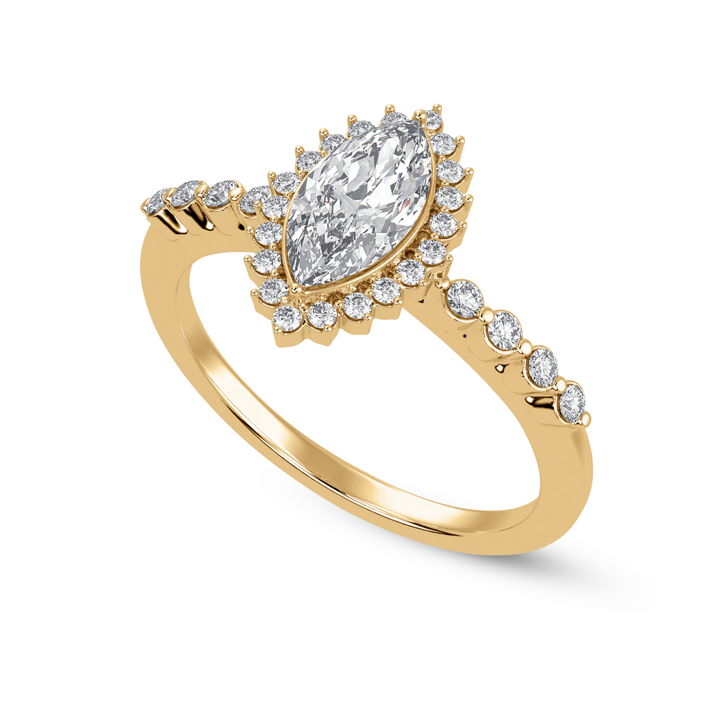 30-Pointer Marquise Cut Solitaire Halo Diamond Shank 18K Yellow Gold Ring JL AU 1254Y   Jewelove.US