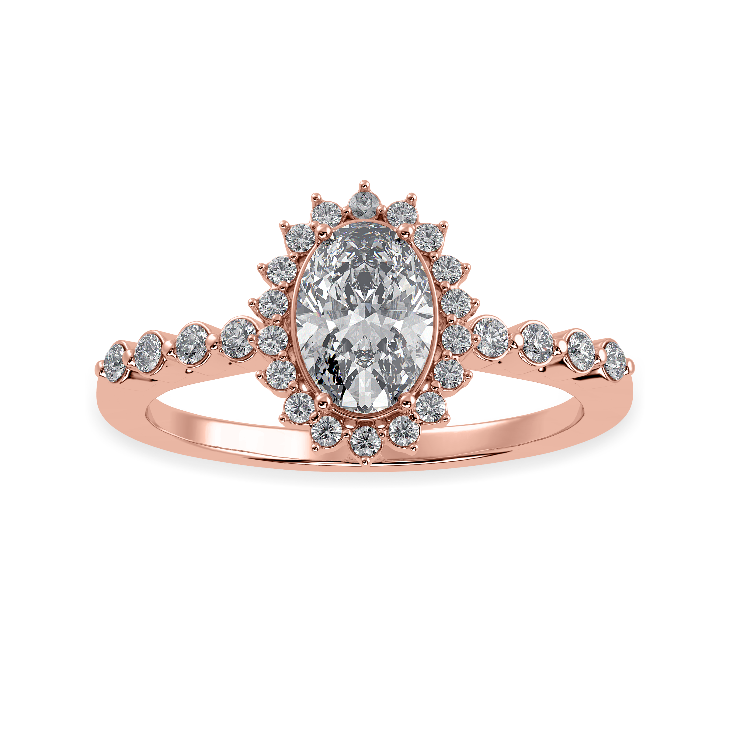 30-Pointer Oval Cut Solitaire Halo Diamond Shank 18K Rose Gold Ring JL AU 1252R   Jewelove.US