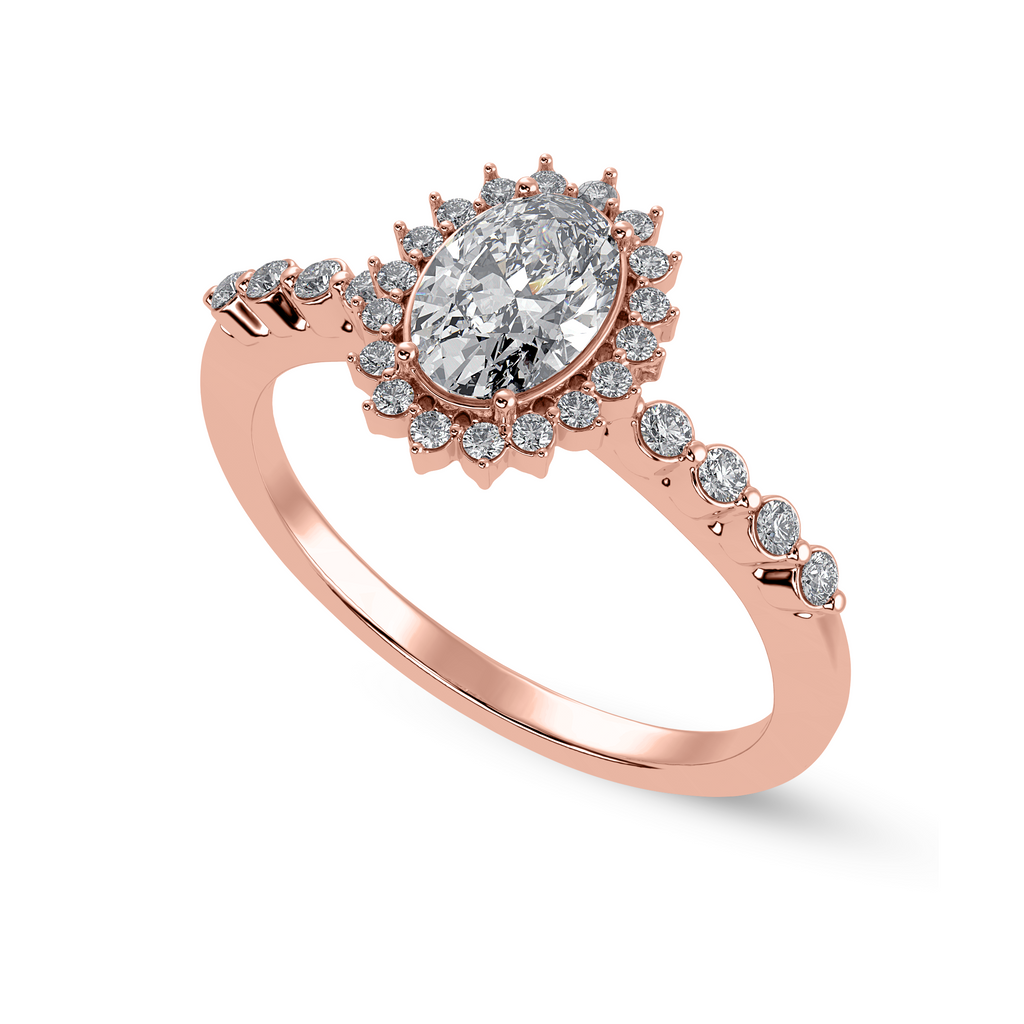 30-Pointer Oval Cut Solitaire Halo Diamond Shank 18K Rose Gold Ring JL AU 1252R   Jewelove.US