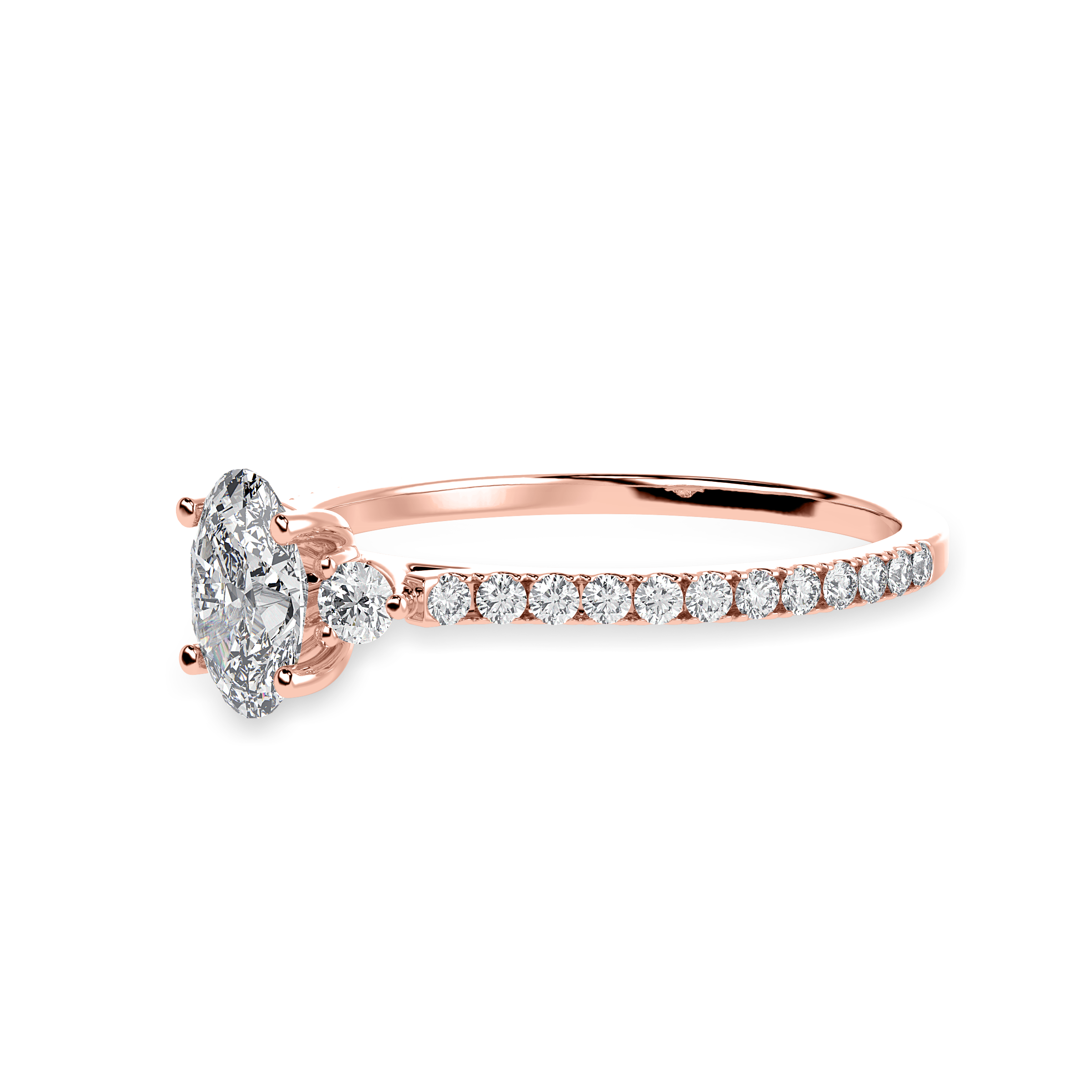 30-Pointer Oval Cut Solitaire Diamond Accents Shank 18K Rose Gold Ring JL AU 1244R   Jewelove.US