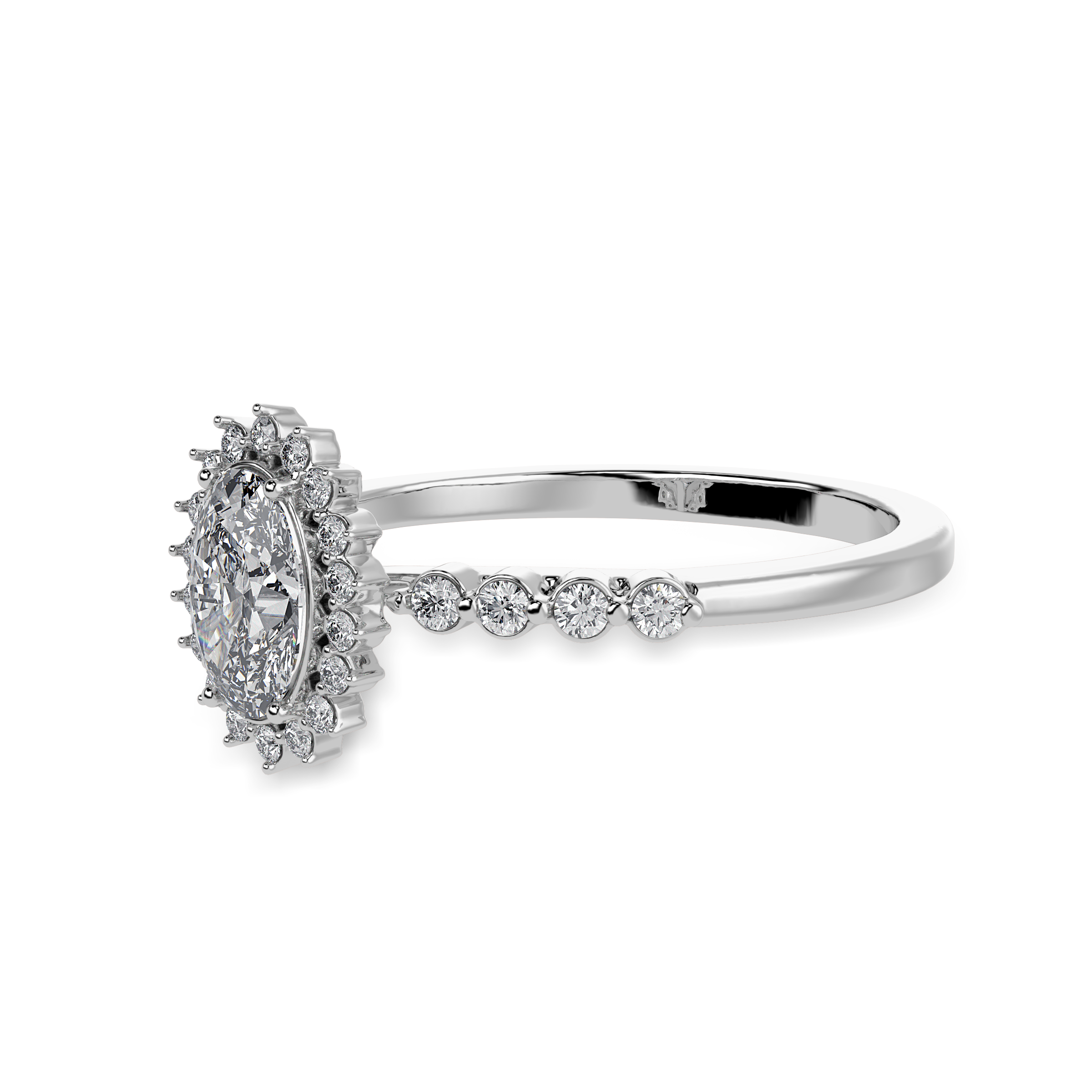 70-Pointer Oval Cut Solitaire Halo Diamond Shank Platinum Ring JL PT 1252-B   Jewelove.US